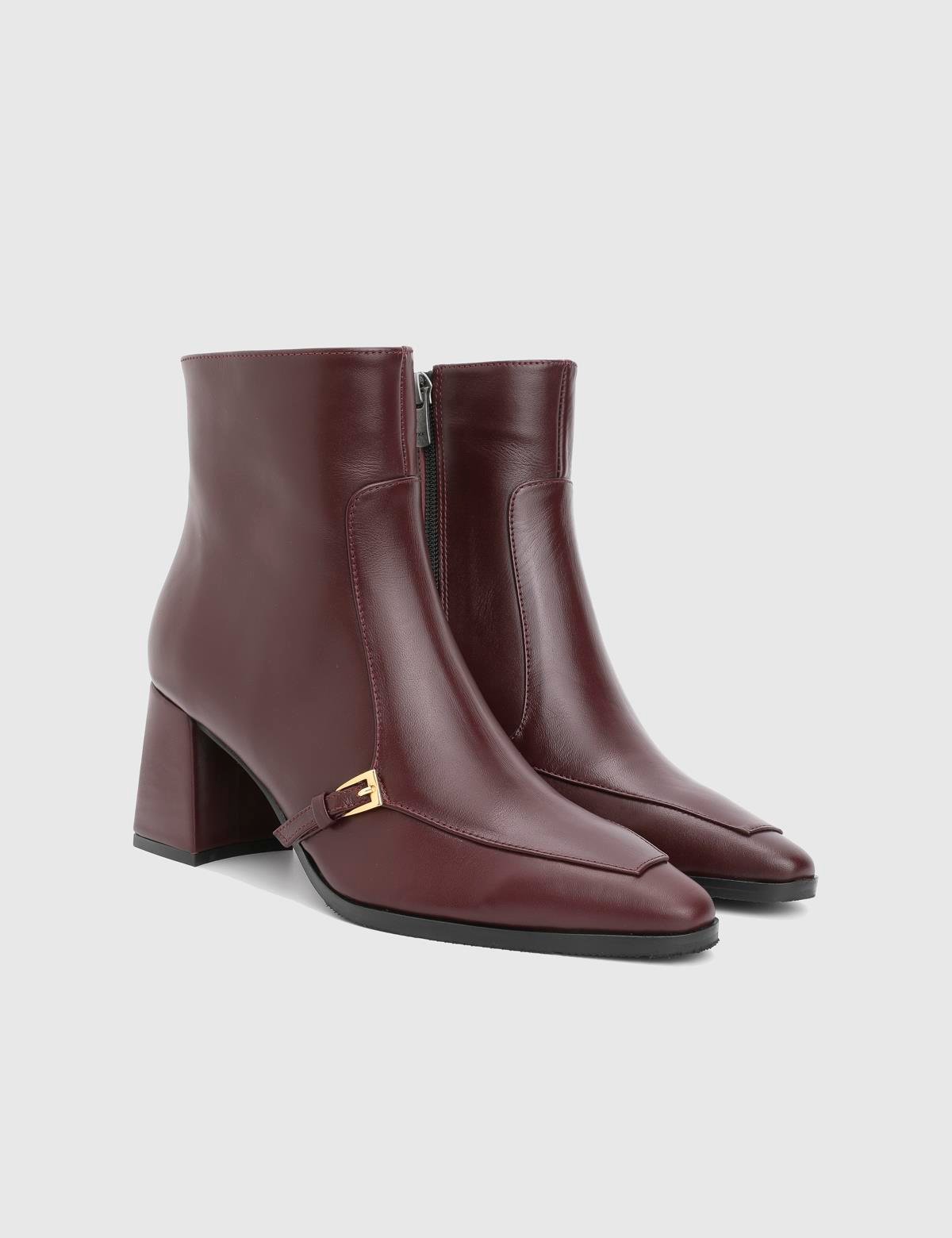Daen Burgundy Leather Women's Heeled Boot