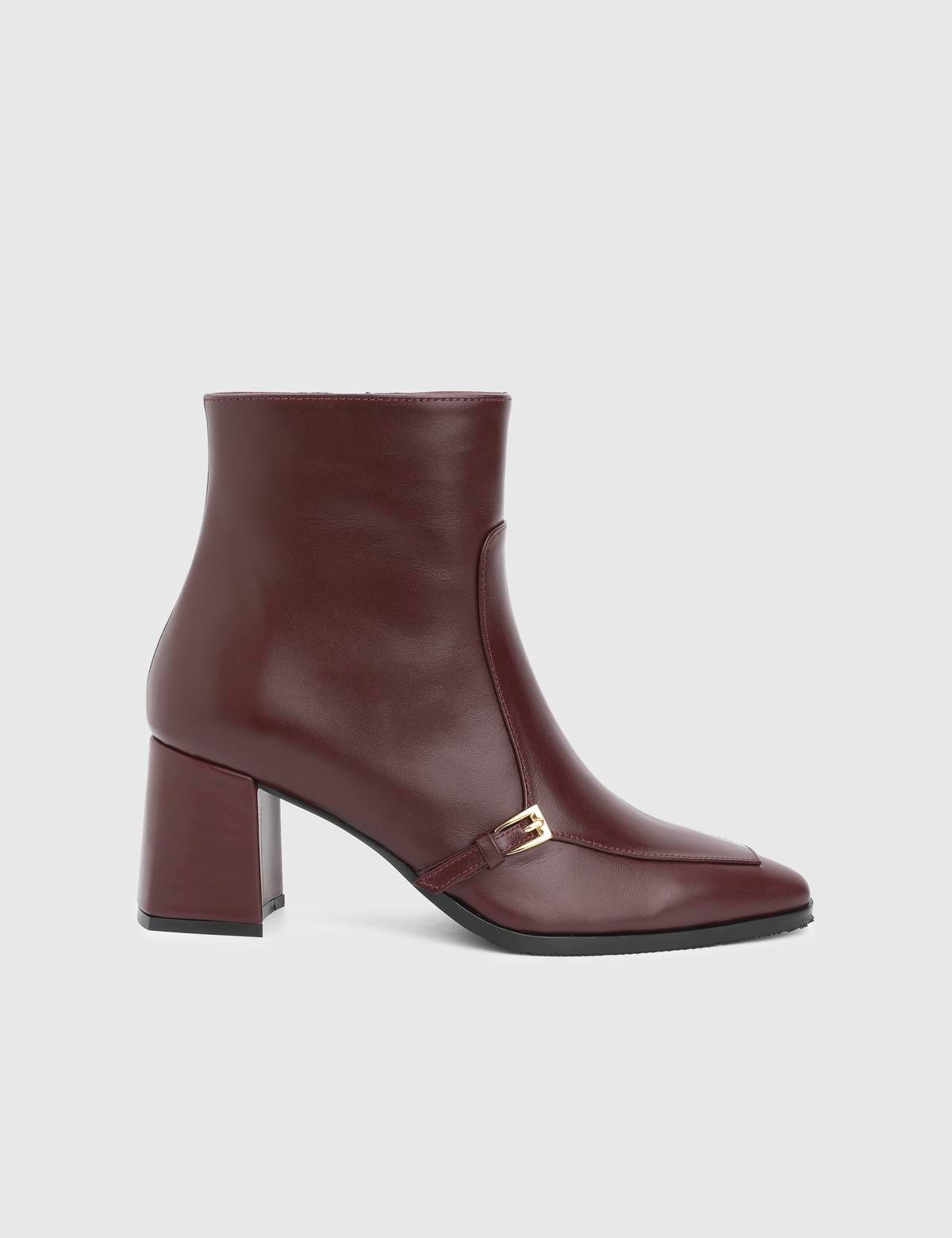 Daen Burgundy Leather Women's Heeled Boot