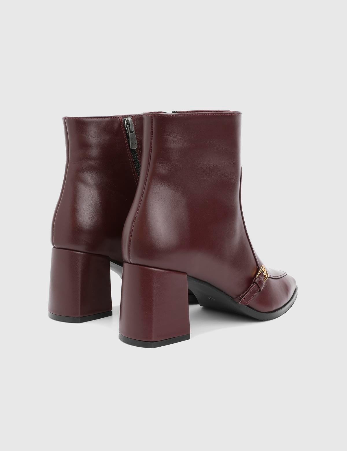 Daen Burgundy Leather Women's Heeled Boot