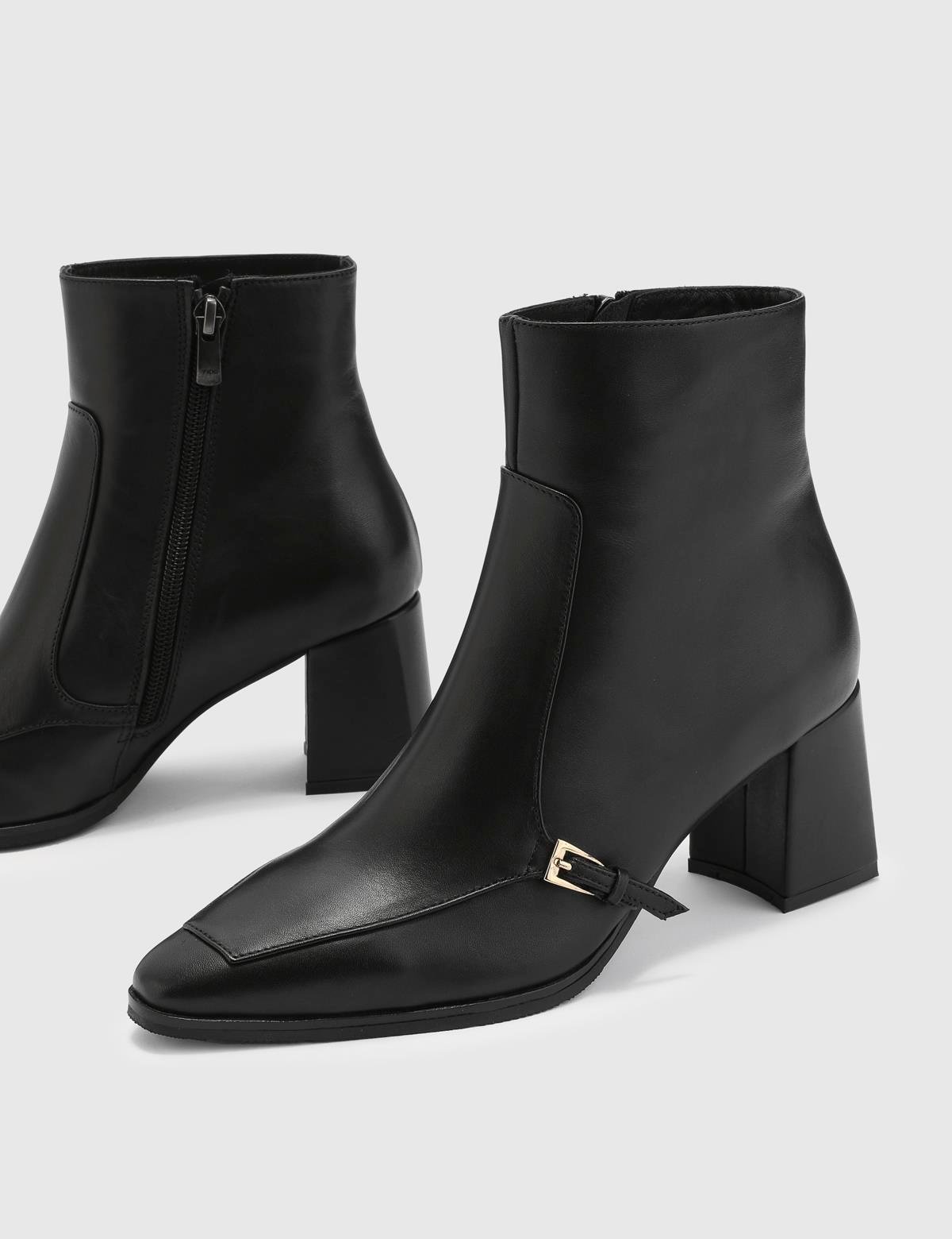 Daen Black Leather Women's Heeled Boot