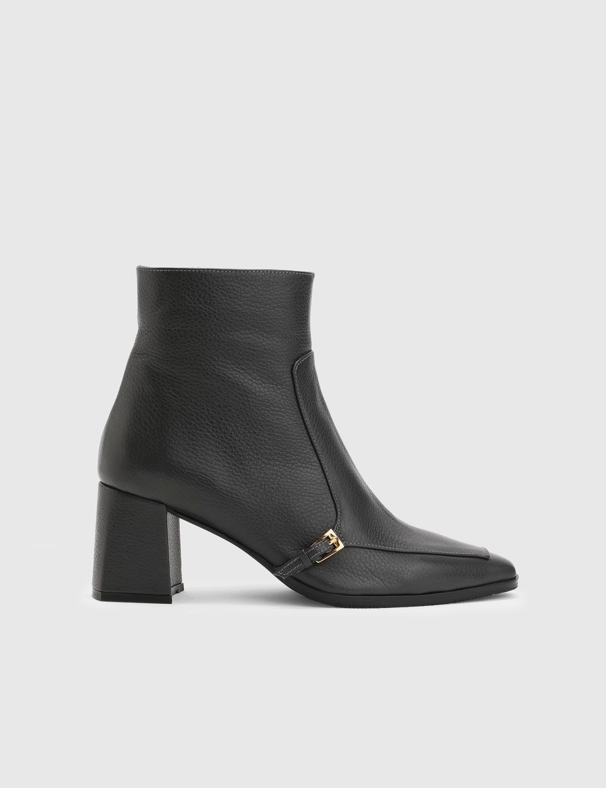 Daen Navy Blue Floater Leather Women's Heeled Boot