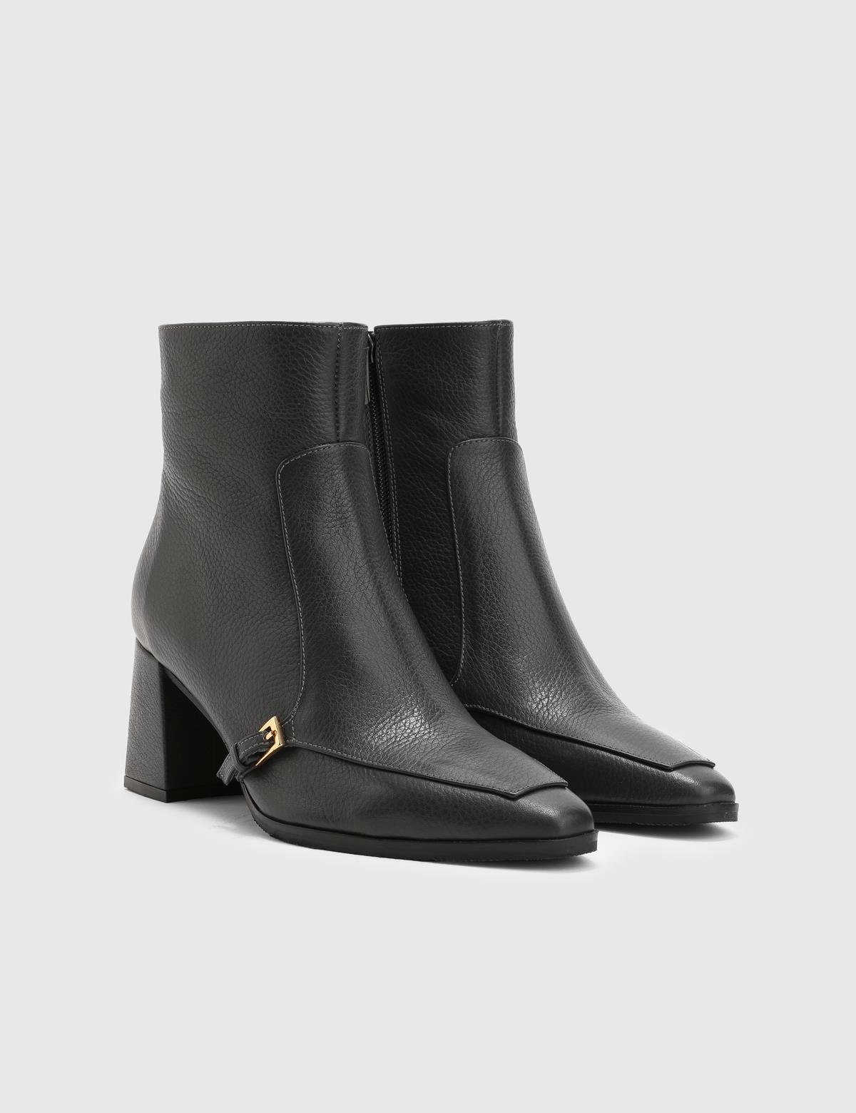 Daen Navy Blue Floater Leather Women's Heeled Boot