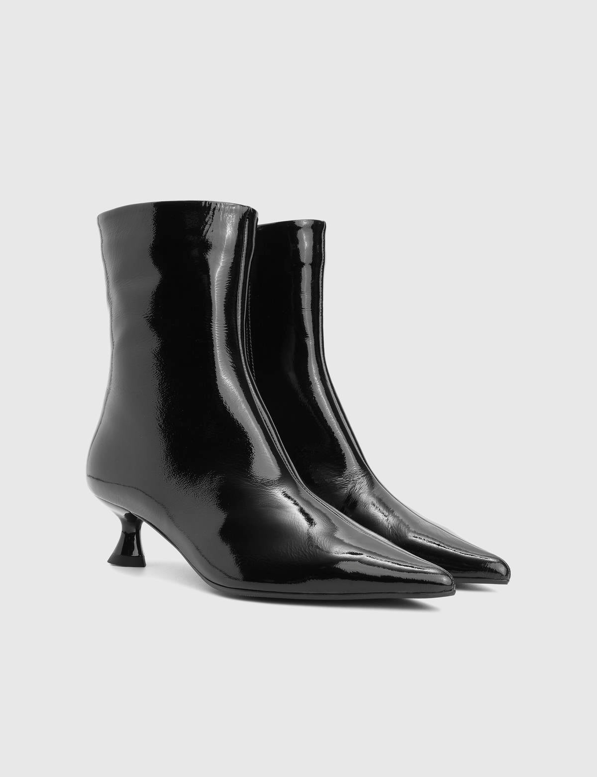 Damian Black Wrinkled Patent Leather Women's Heeled Boot