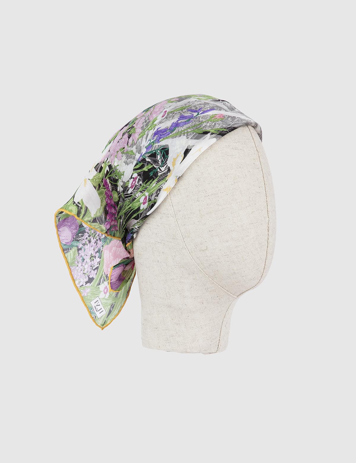 Darsena Black-White-Multicolor Silk Chiffon Women's Bandana