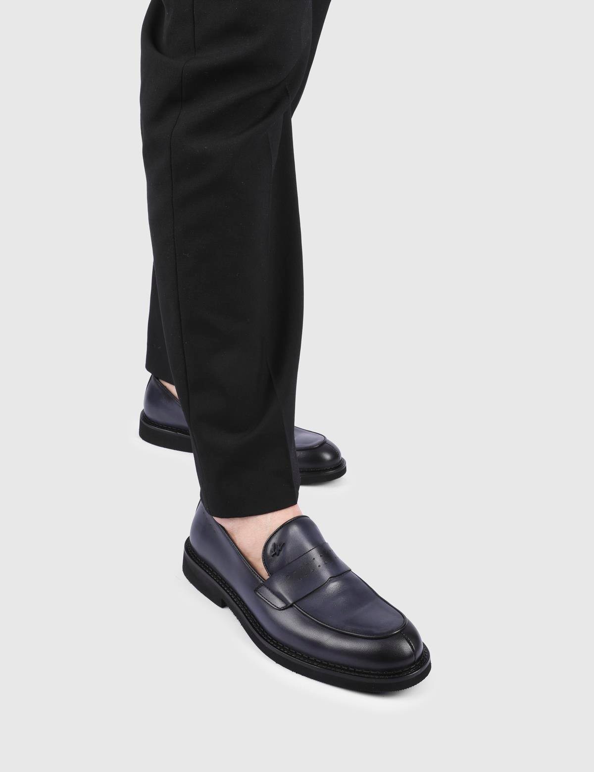 Dawlish Navy Blue Leather Men's Loafer