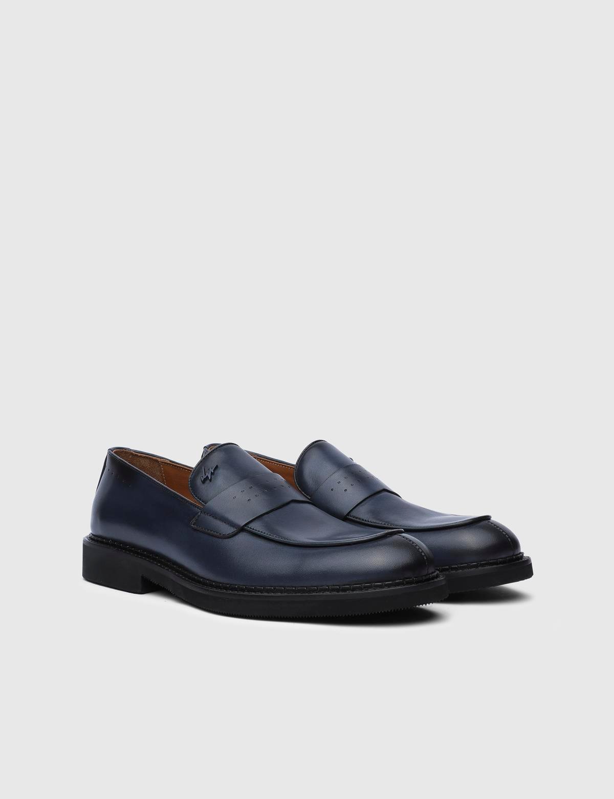 Dawlish Navy Blue Leather Men's Loafer