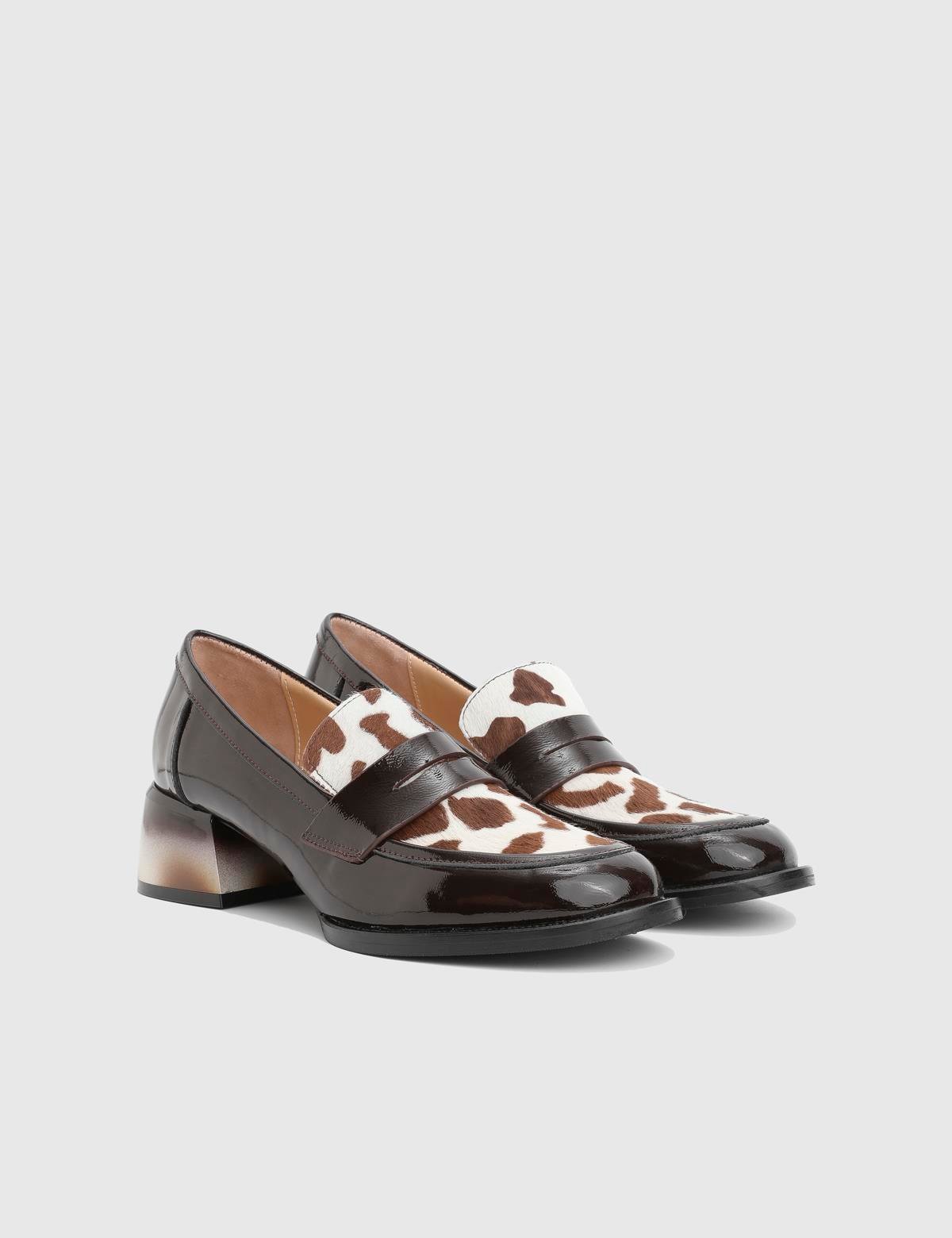 Delores Brown Patent Leather Foal Fur Women's Pump