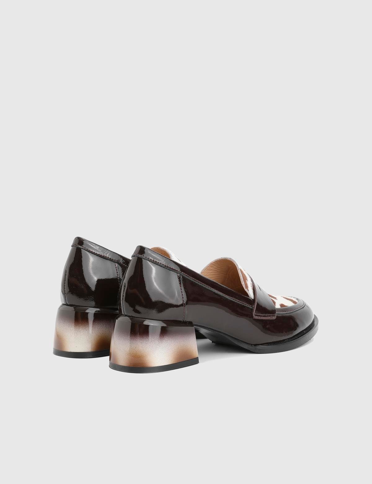 Delores Brown Patent Leather Foal Fur Women's Pump