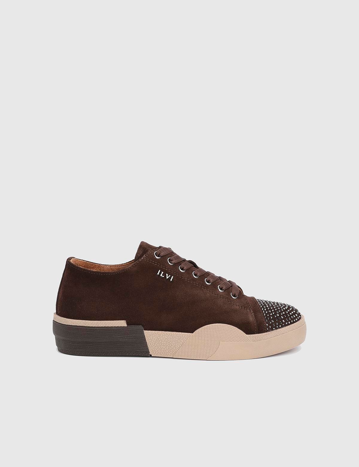 Desma Brown Suede Leather Women's Sneaker with Stones