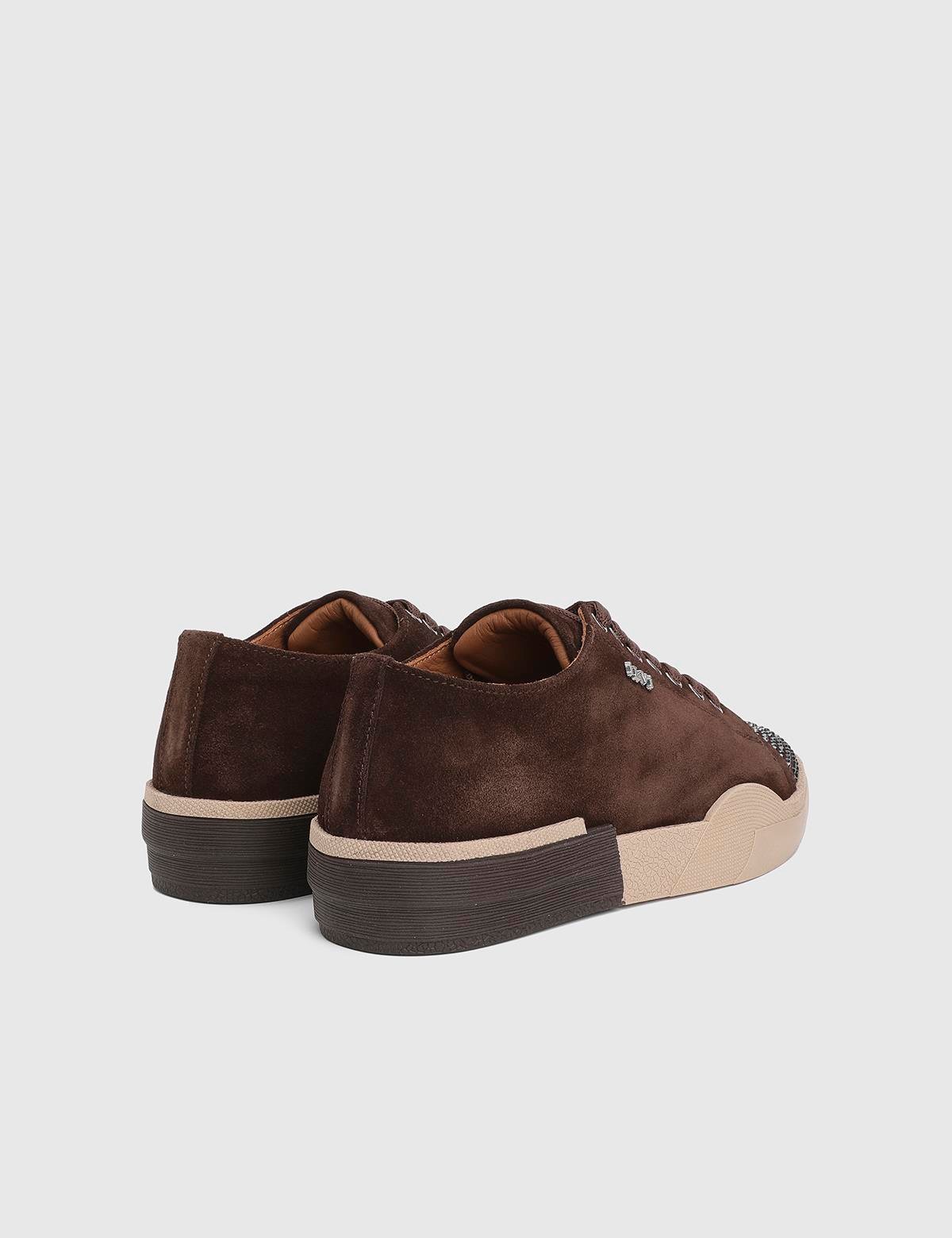 Desma Brown Suede Leather Women's Sneaker with Stones