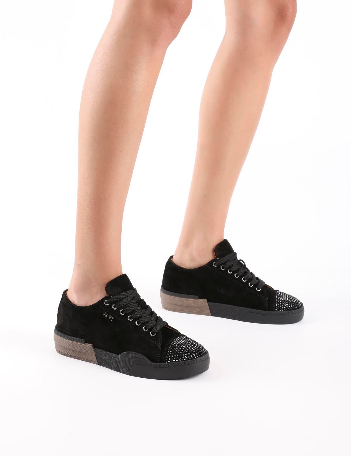 Desma Black Suede Leather Women's Sneaker with Stones