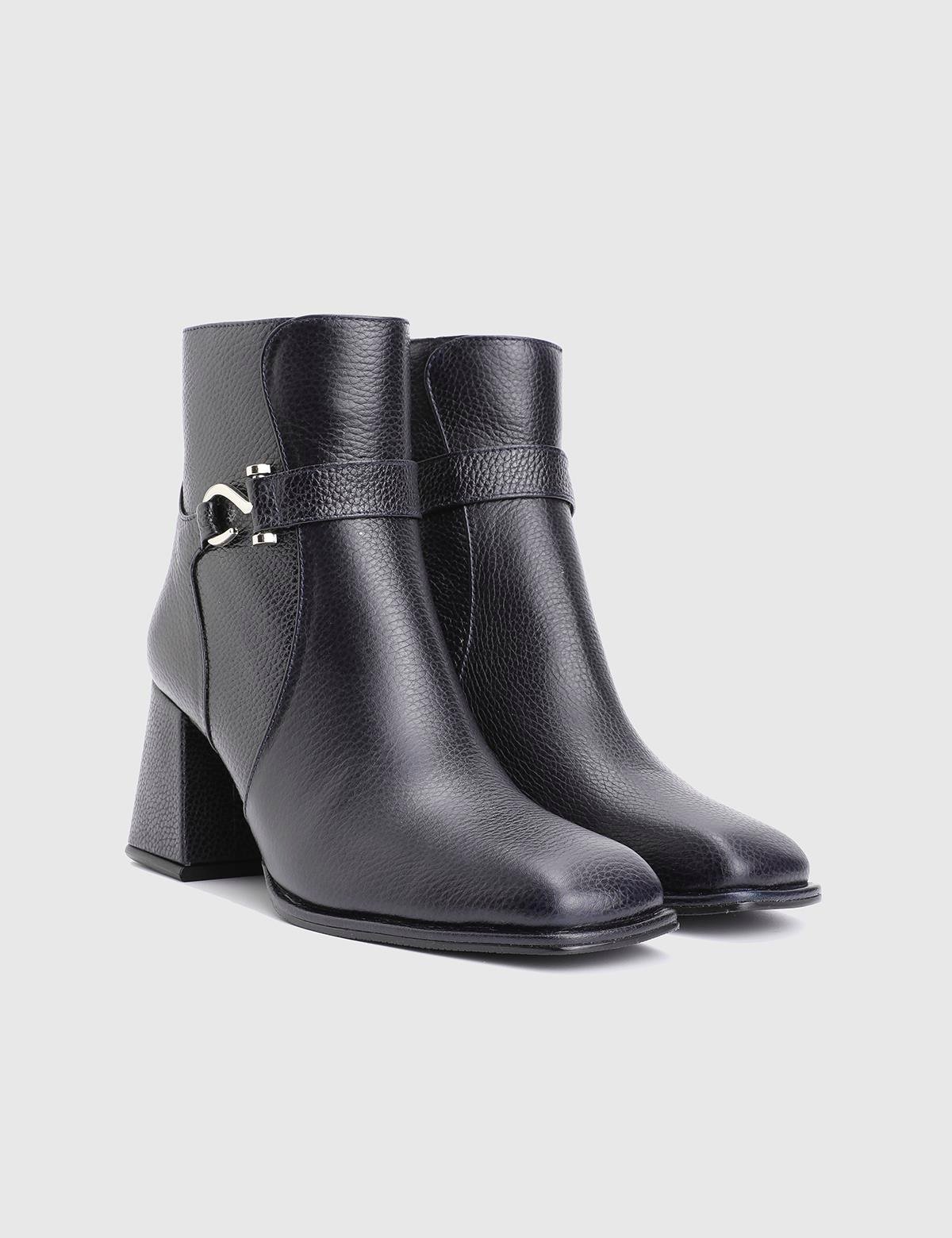 Digna Navy Blue Floater Leather Women's Heeled Boot