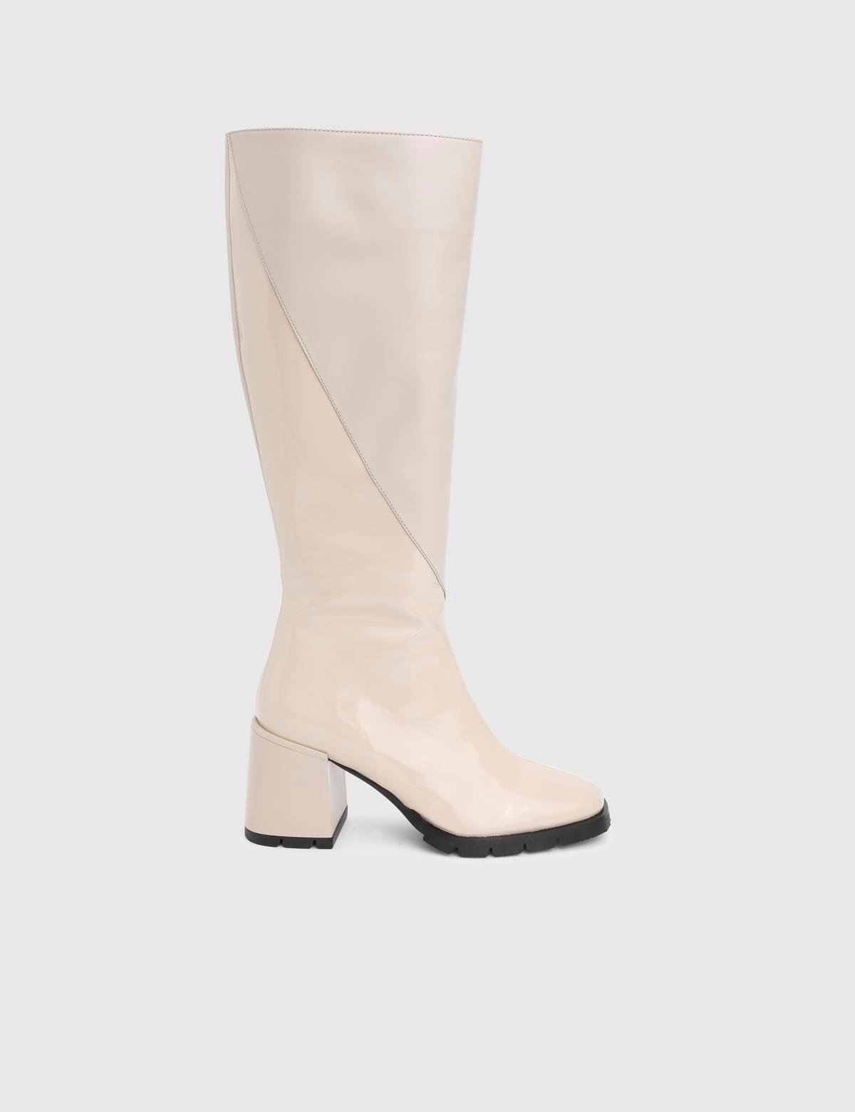 Dirc Cream Patent Leather Women's Heeled High Boot