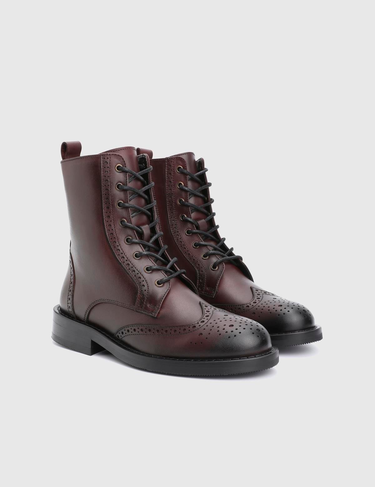 Djons Burgundy Leather Women's Boot