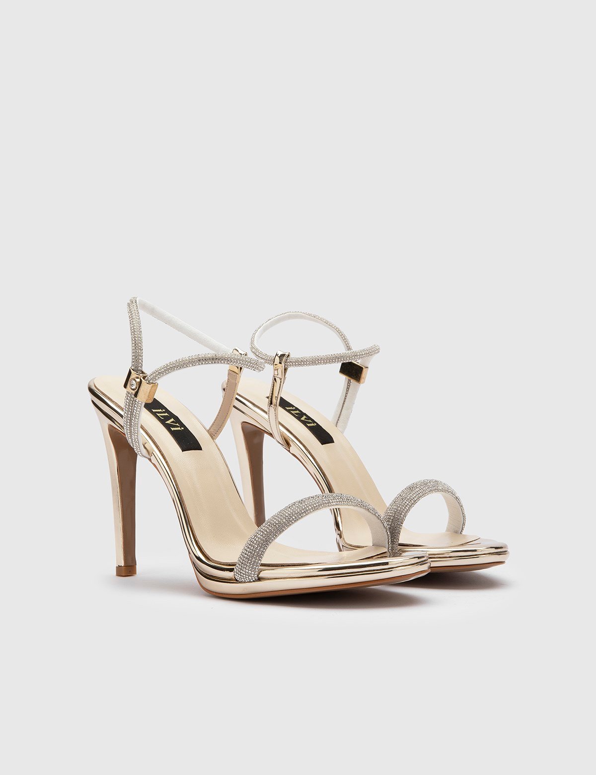 Durgesh Gold Leather Women's Heeled Sandal with Stones