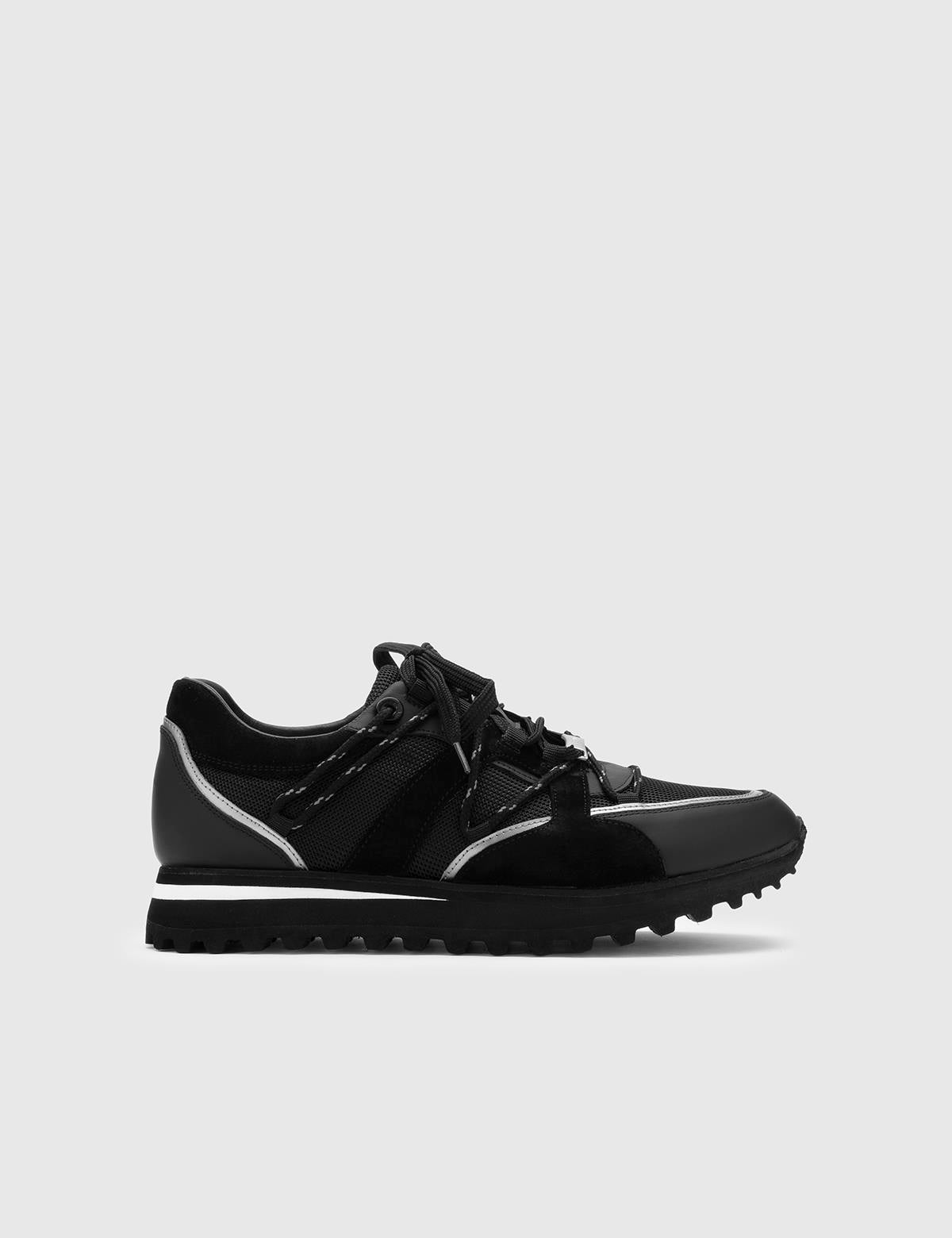 Enzel Herren-Sneaker aus mattschwarzem Leder und schwarzem Wildleder