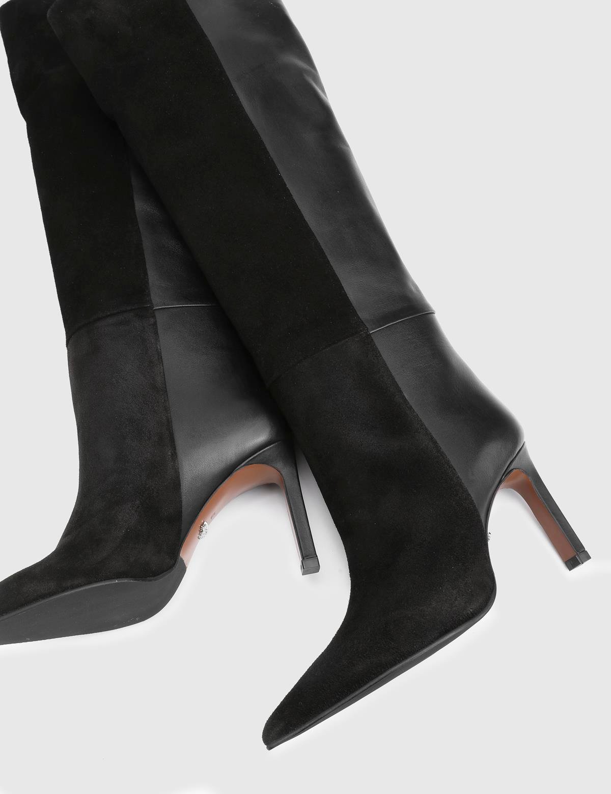 Erica Black Suede Leather Women's Heeled High Boot