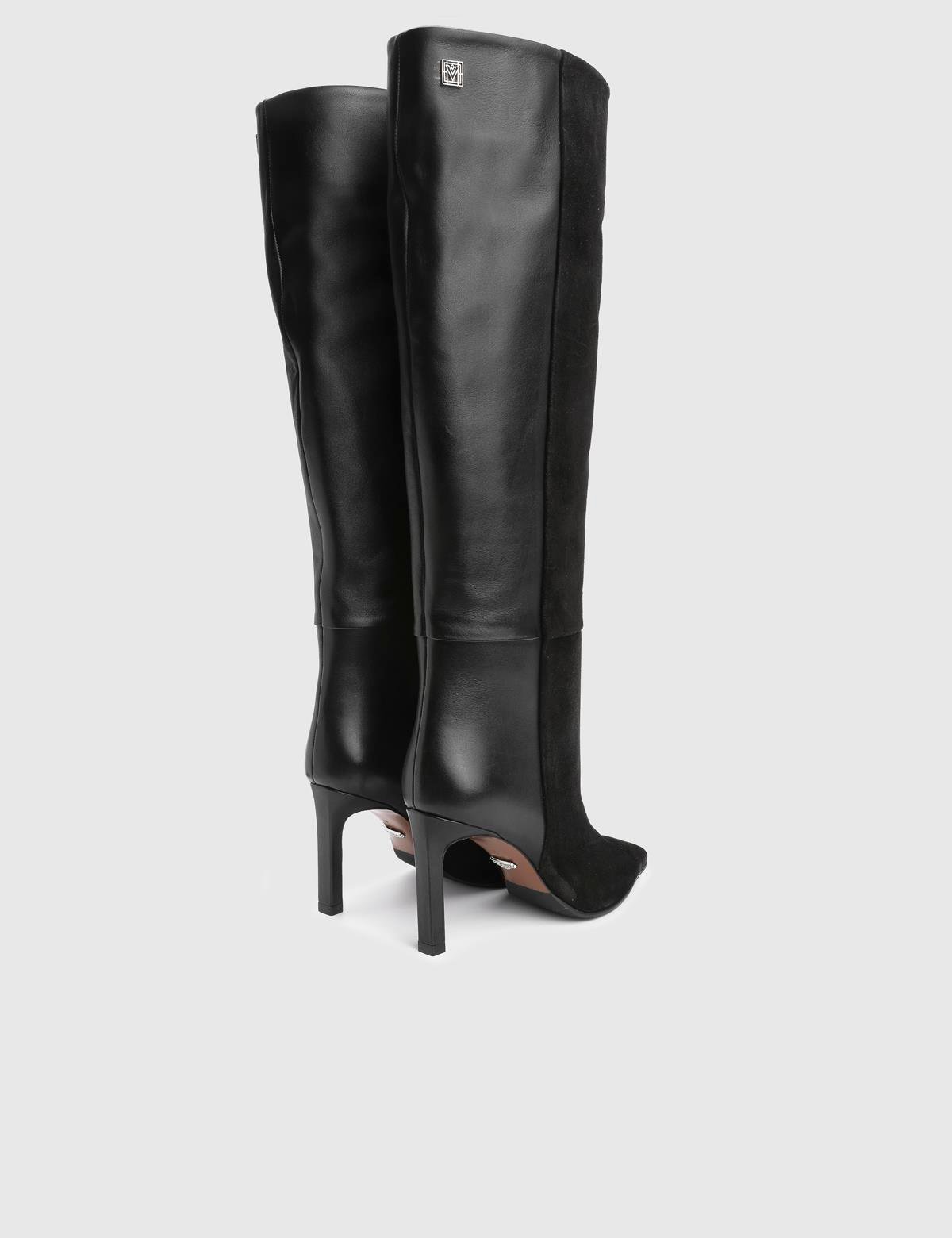 Erica Black Suede Leather Women's Heeled High Boot