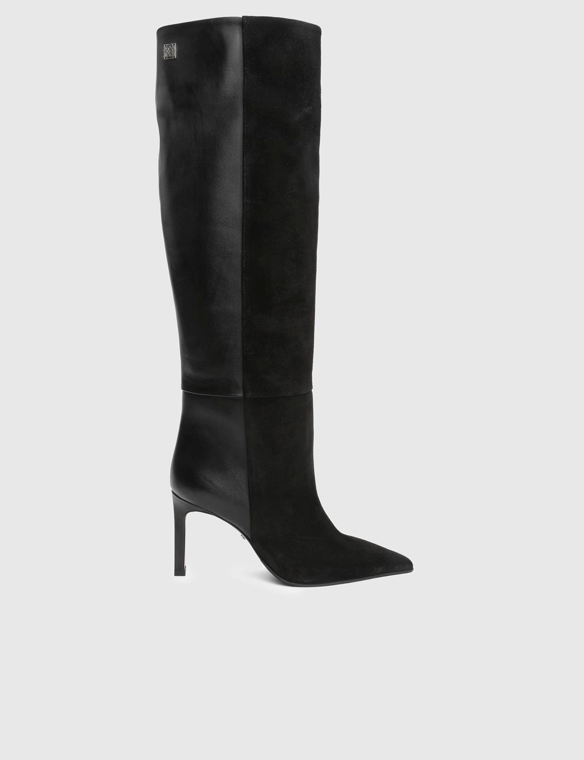 Erica Black Suede Leather Women's Heeled High Boot