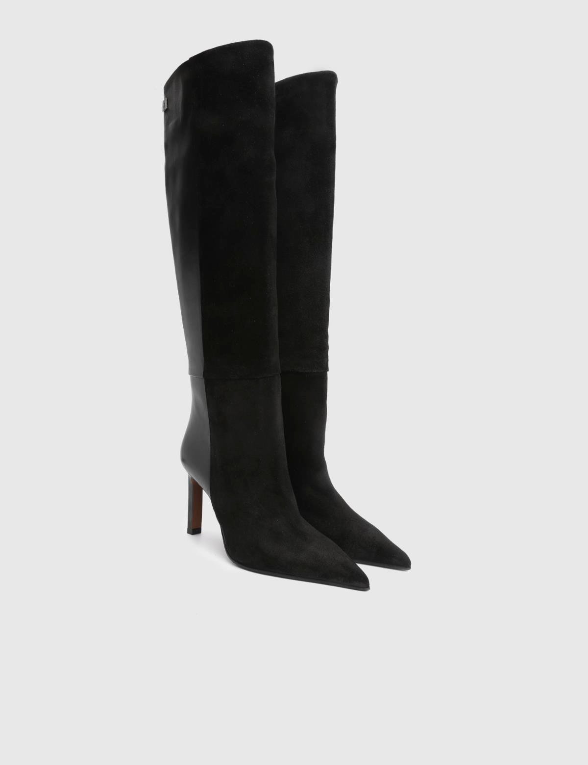 Erica Black Suede Leather Women's Heeled High Boot