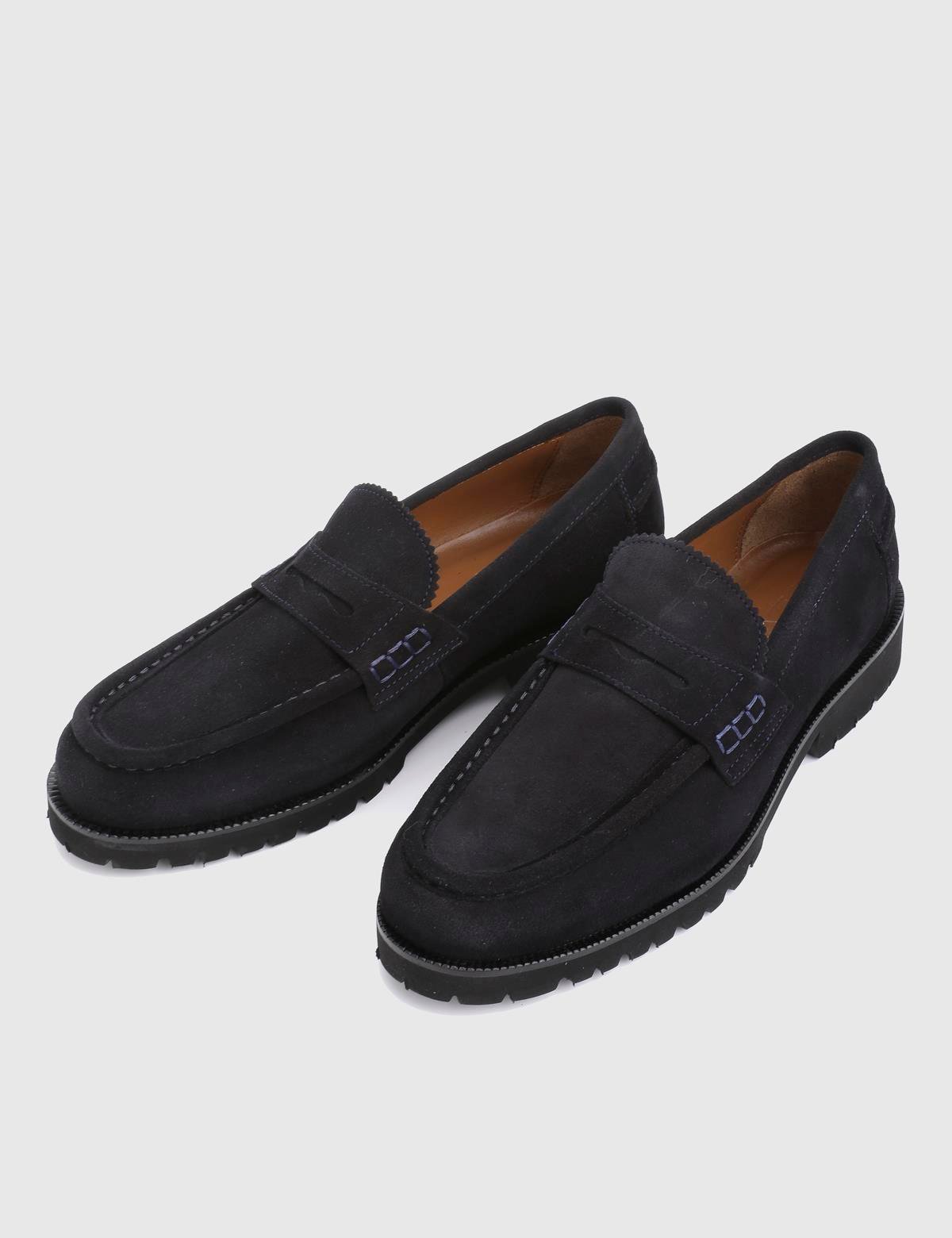 Erjon Navy Blue Suede Leather Men's Loafer