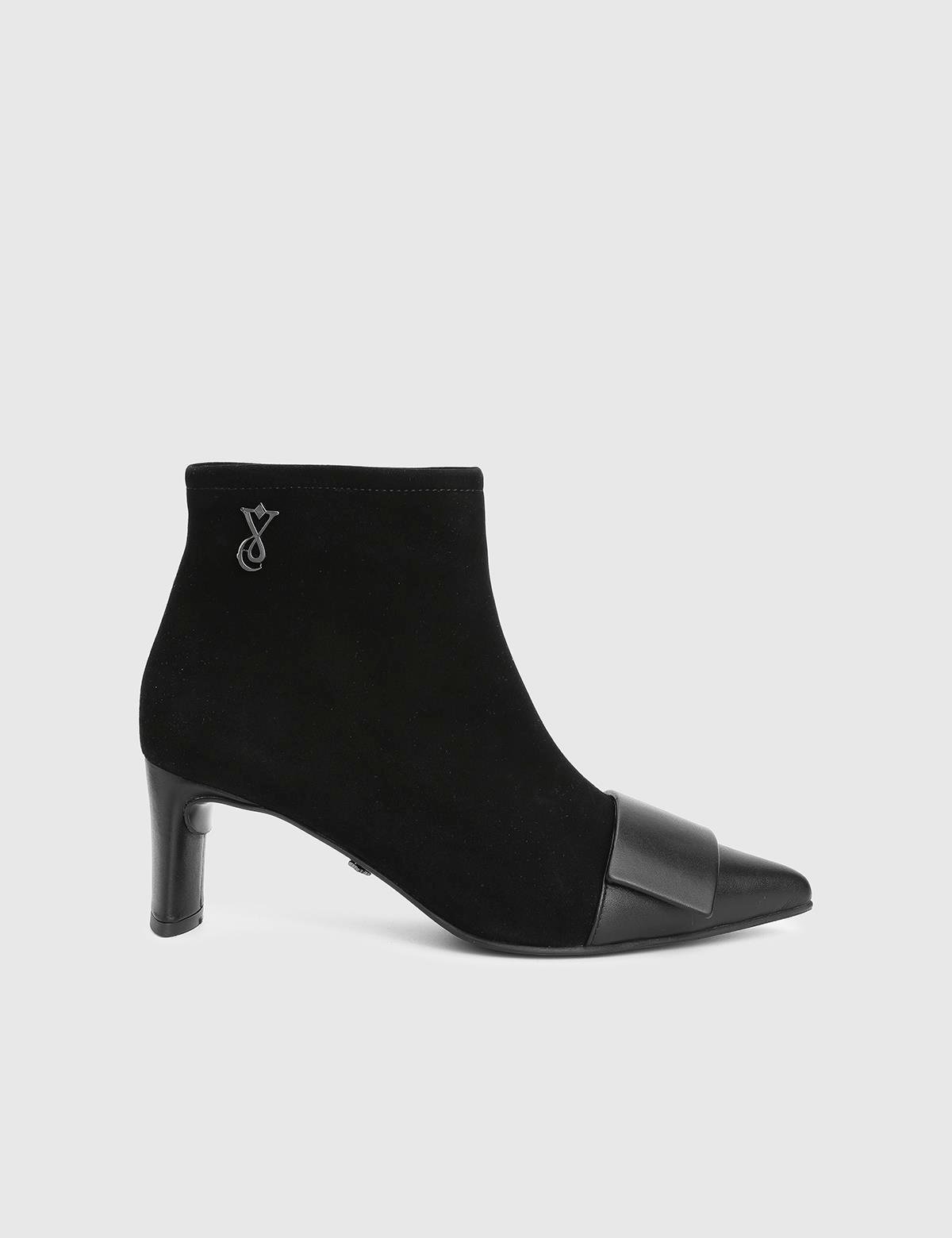 Ernesta Black Suede Leather Women's Heeled Boot