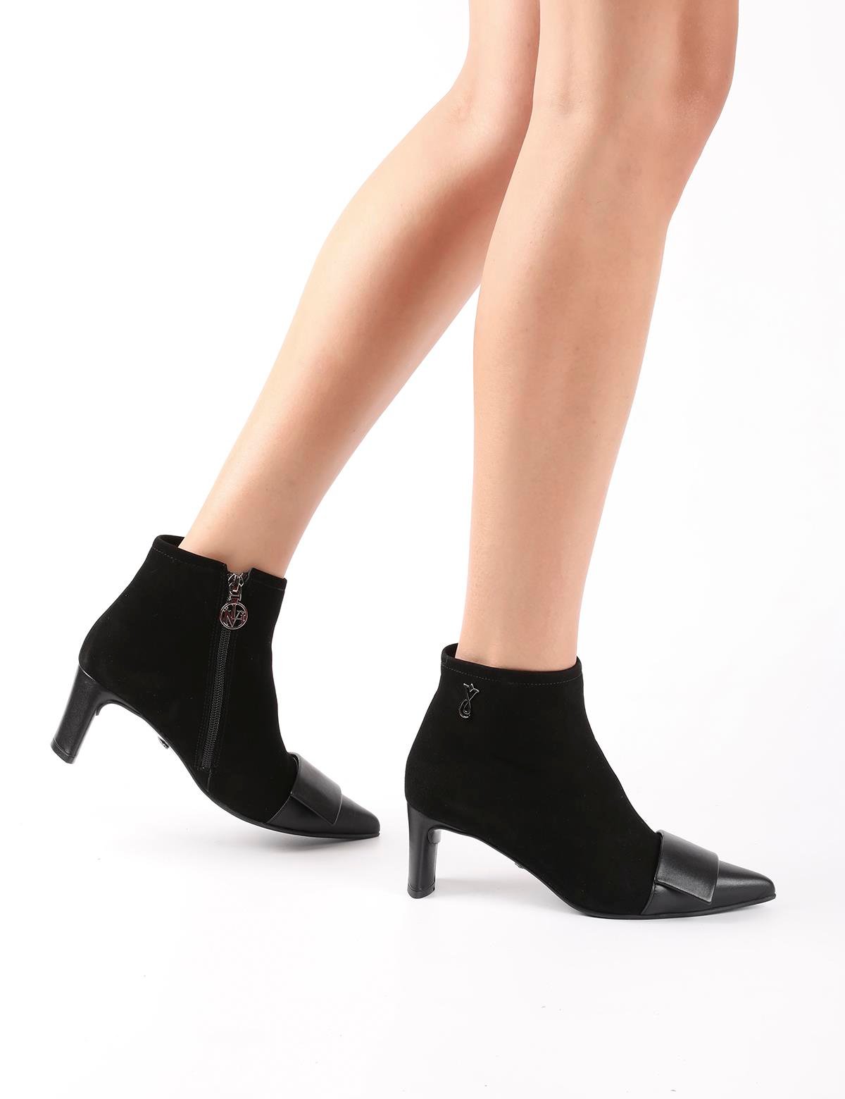 Ernesta Black Suede Leather Women's Heeled Boot