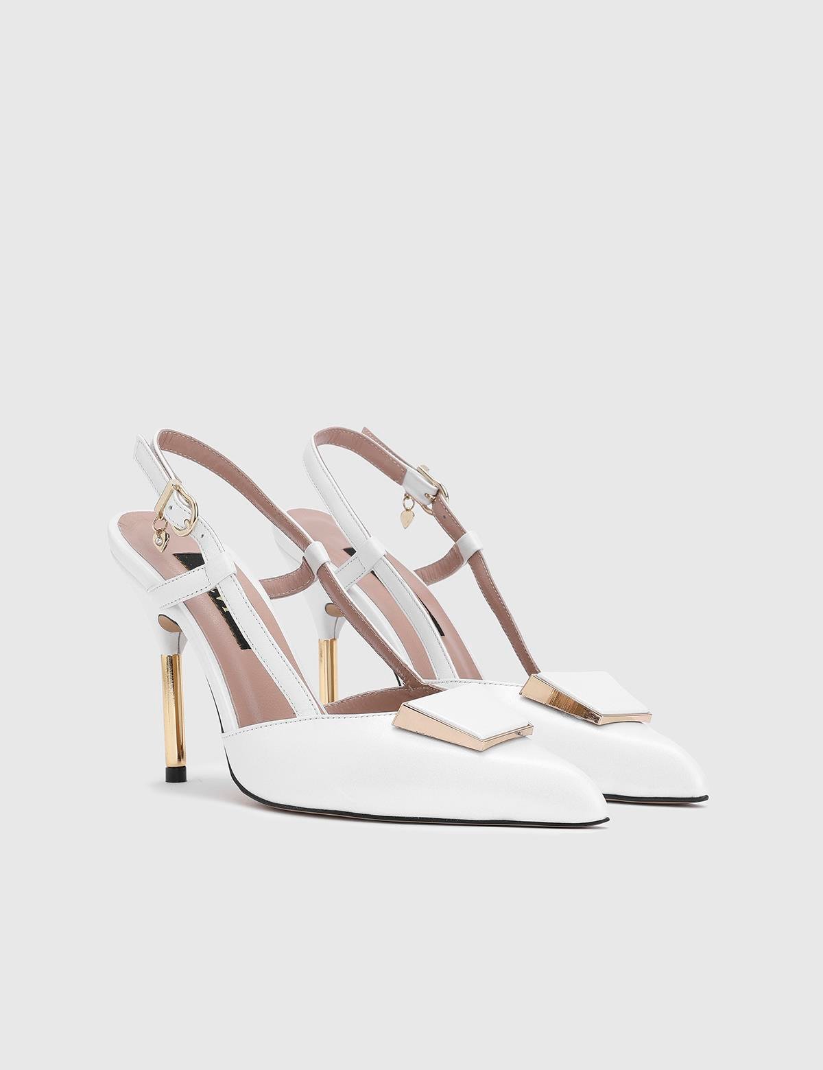 Fanni White Leather Women's Heeled Sandal