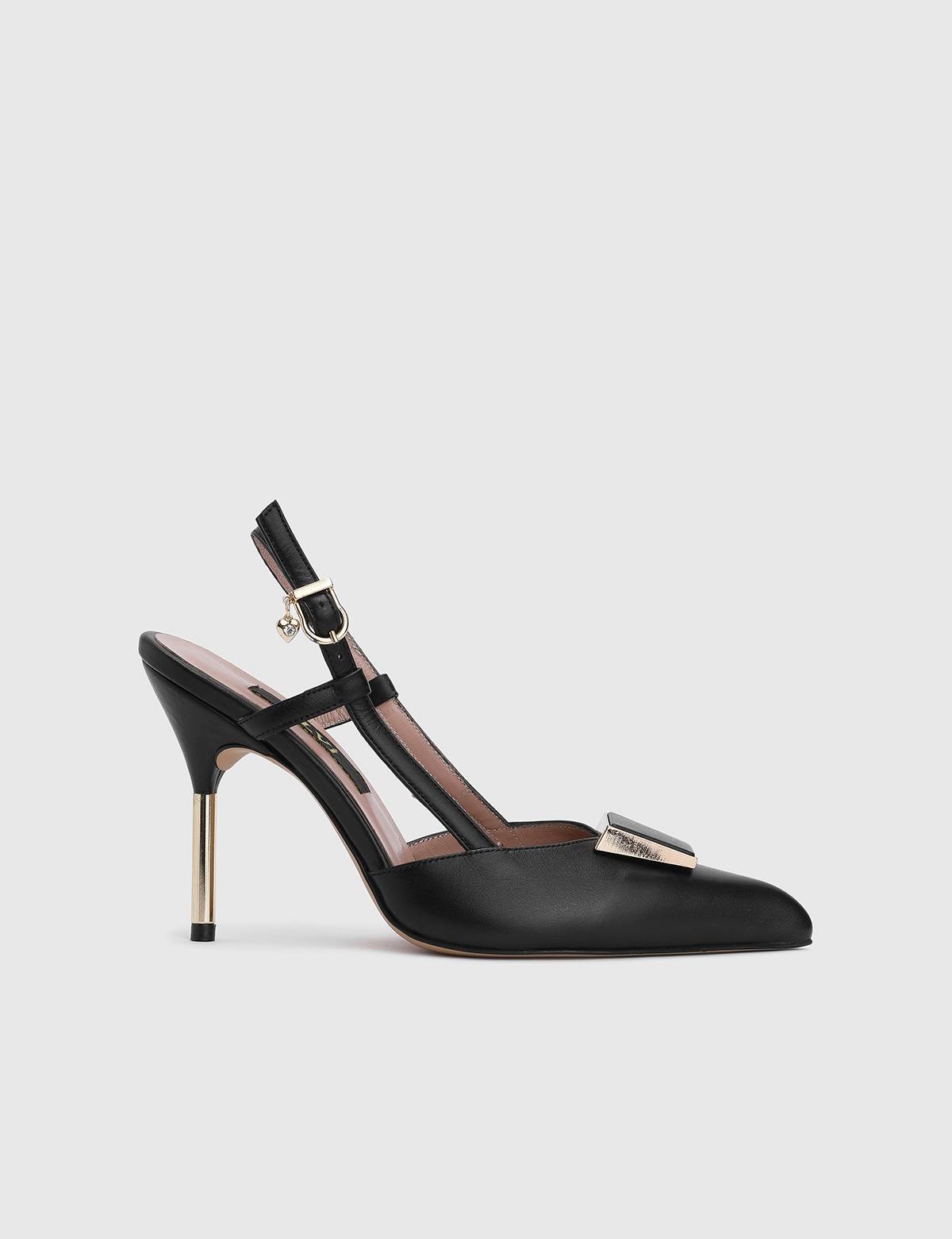 Fanni Black Leather Women's Heeled Sandal