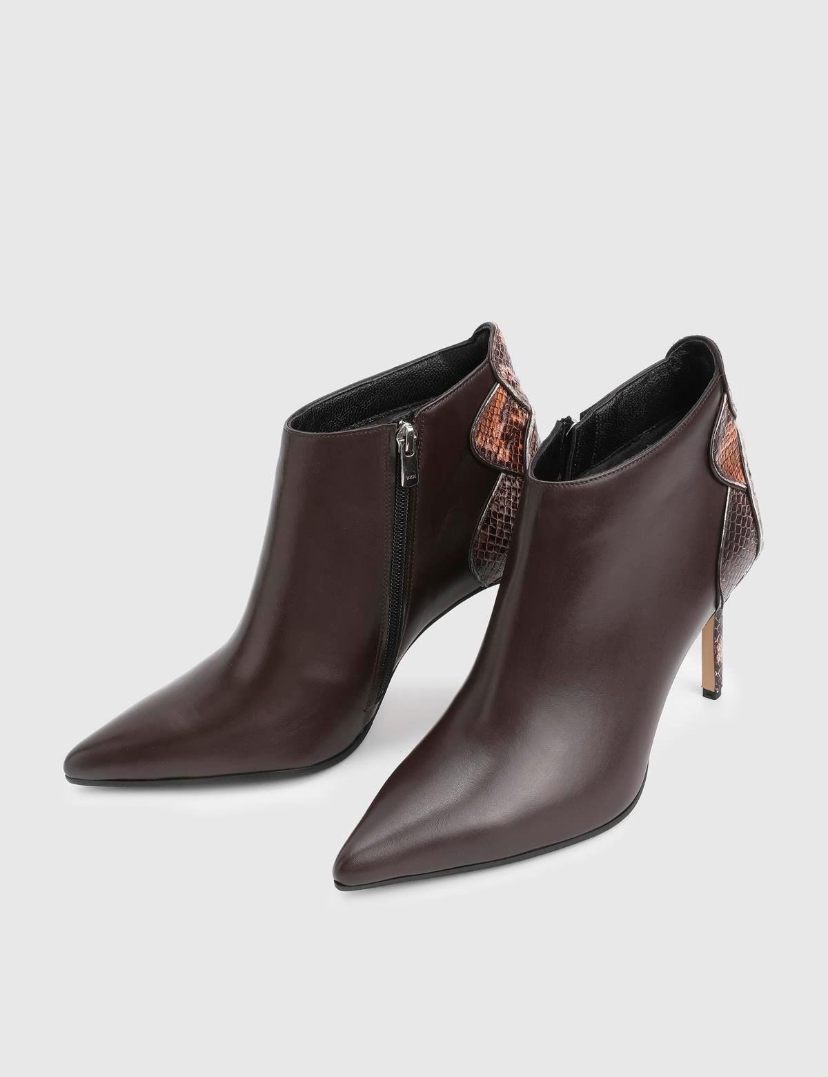 Festa Brown Leather Snake Women's Heeled Boot