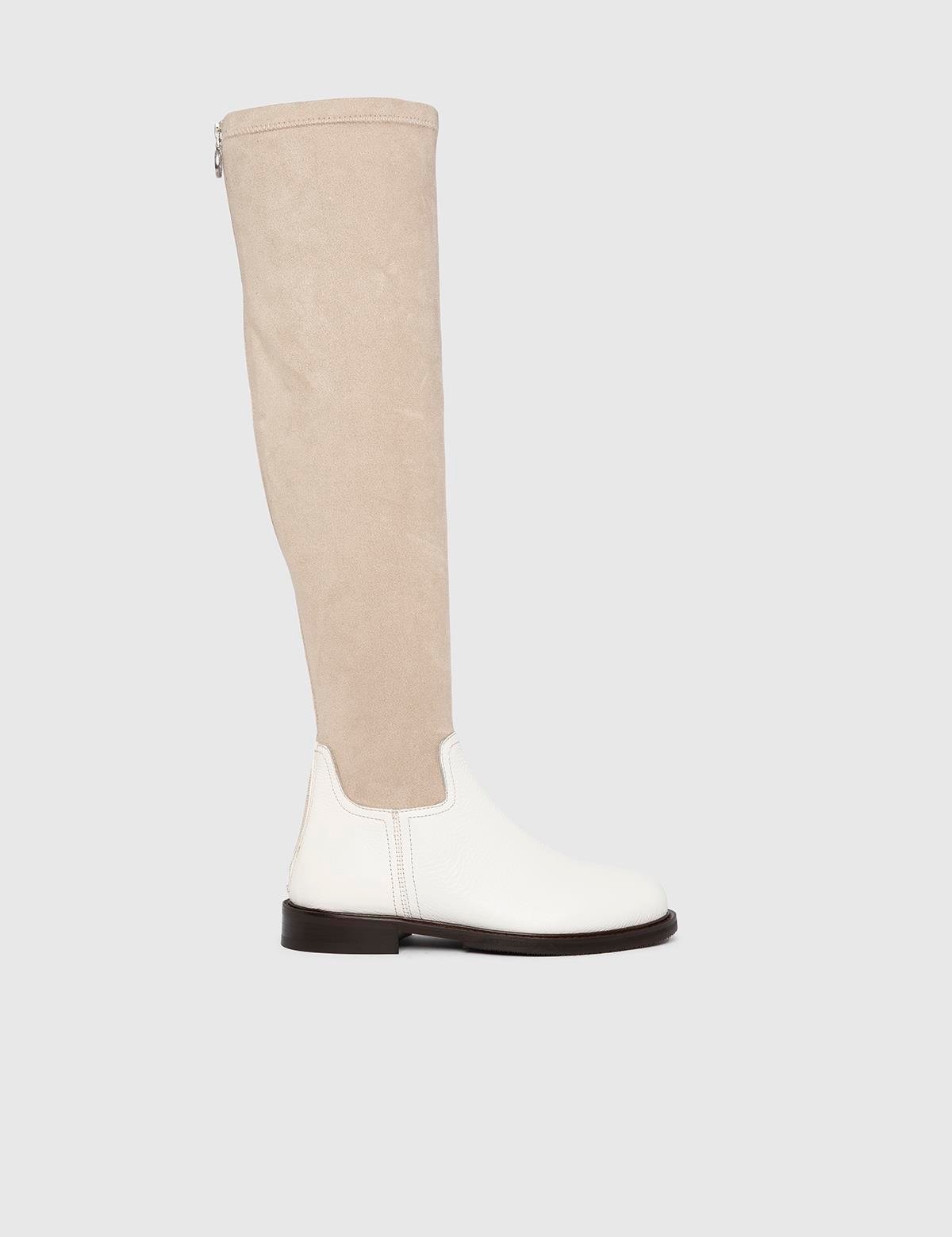 Flon Beige Floater Leather Women's High Boot