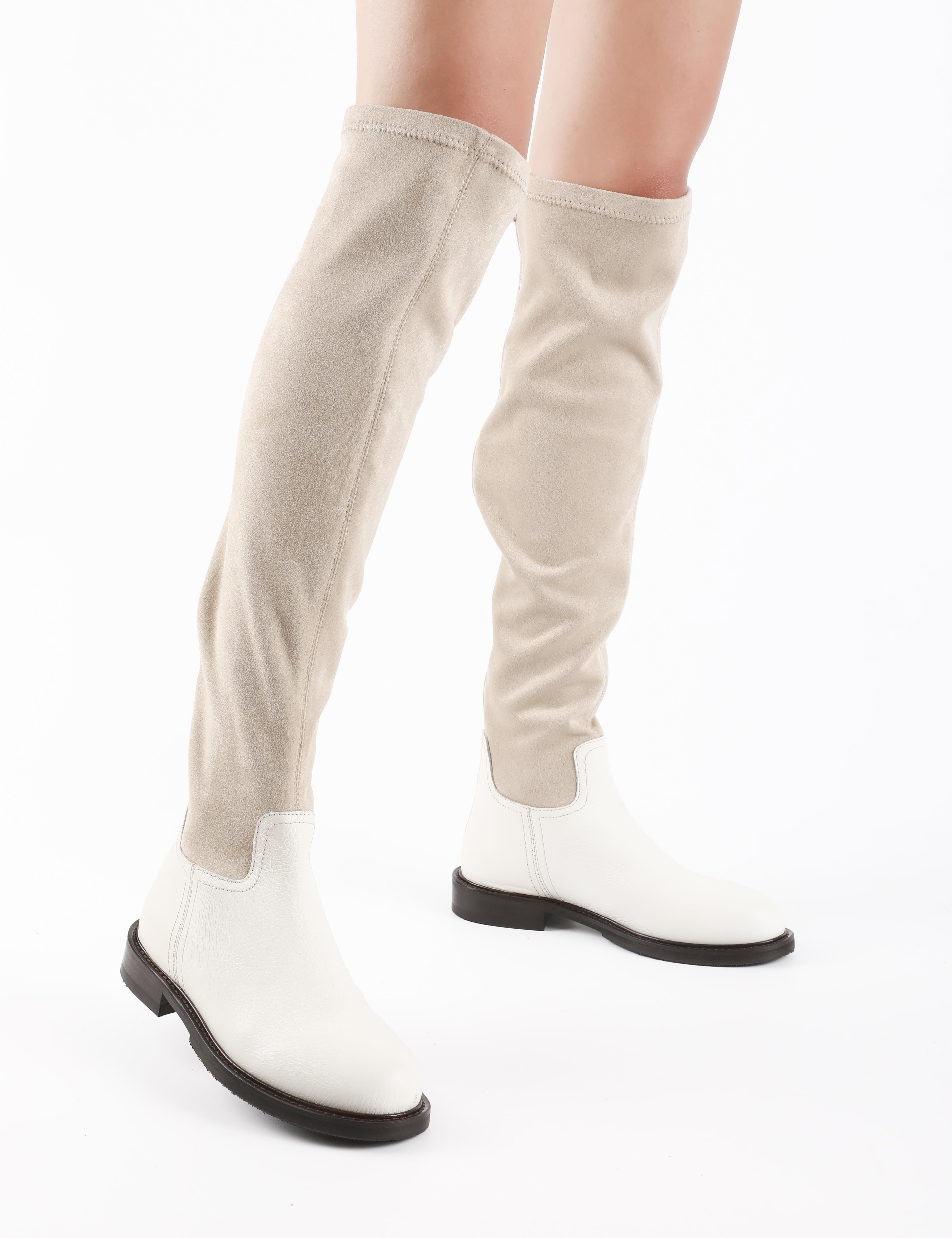 Flon Beige Floater Leather Women's High Boot