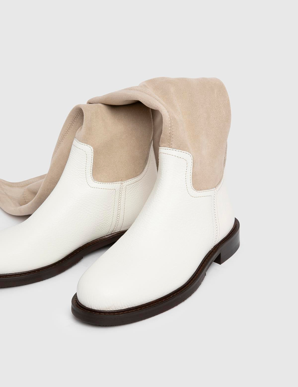 Flon Beige Floater Leather Women's High Boot