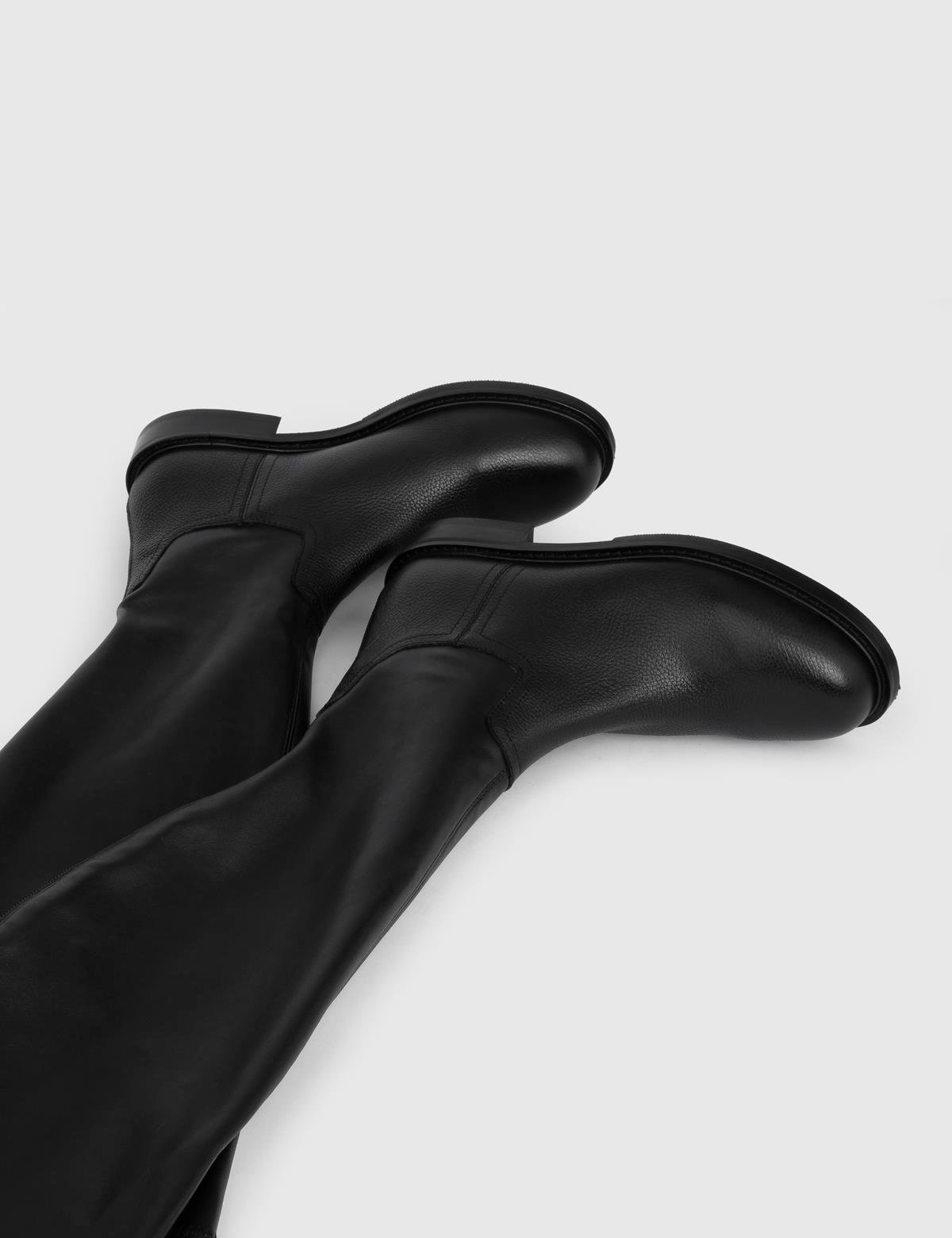 Flon Black Floater Leather Women's High Boot