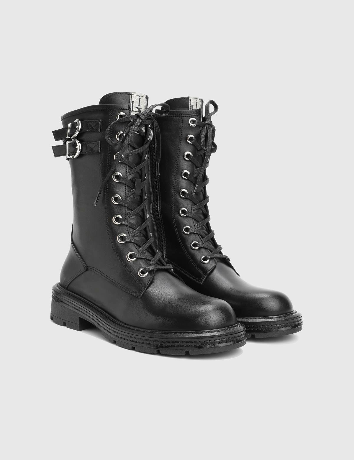 Furball Black Leather Women's Boot