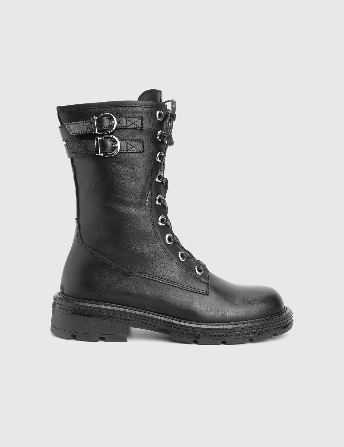 Furball Black Leather Women's Boot