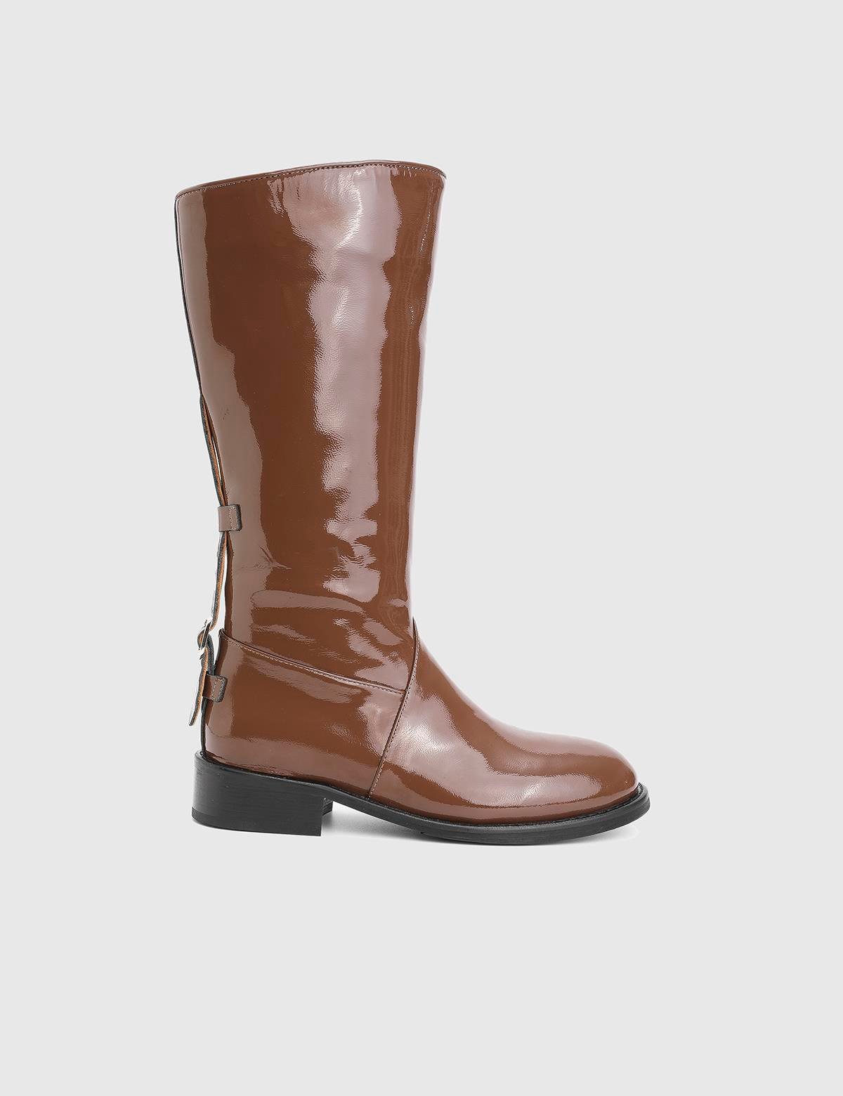 Giviti Brown Patent Leather Women's High Boot