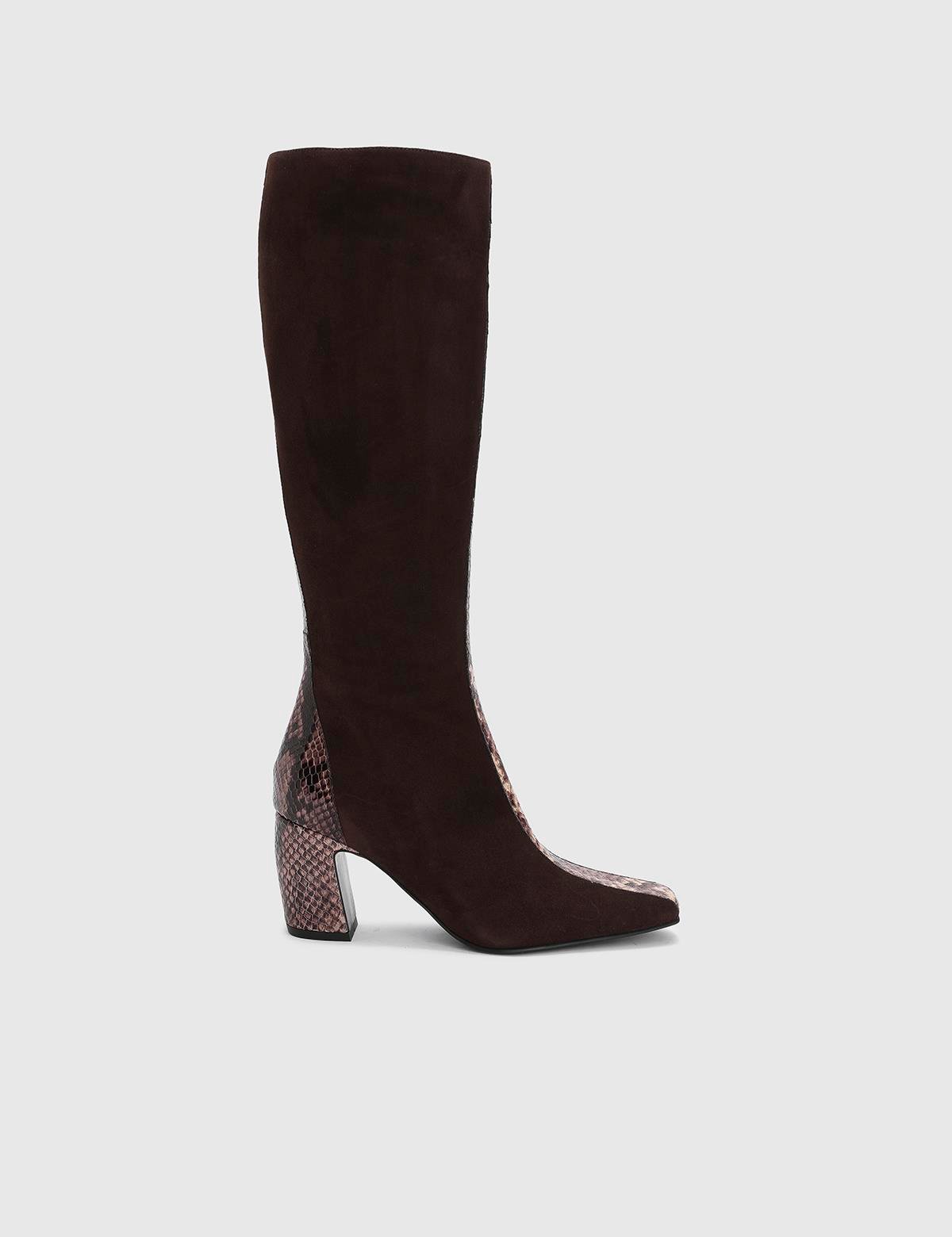Glacia Brown Suede Leather Women's Heeled High Boot
