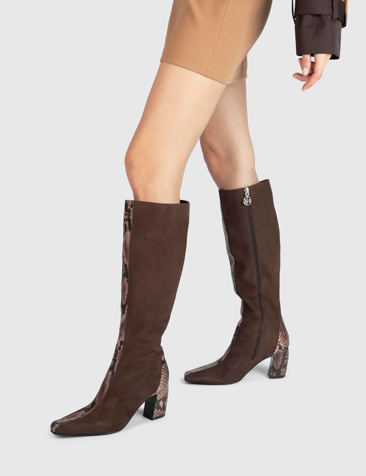 Glacia Brown Suede Leather Women's Heeled High Boot