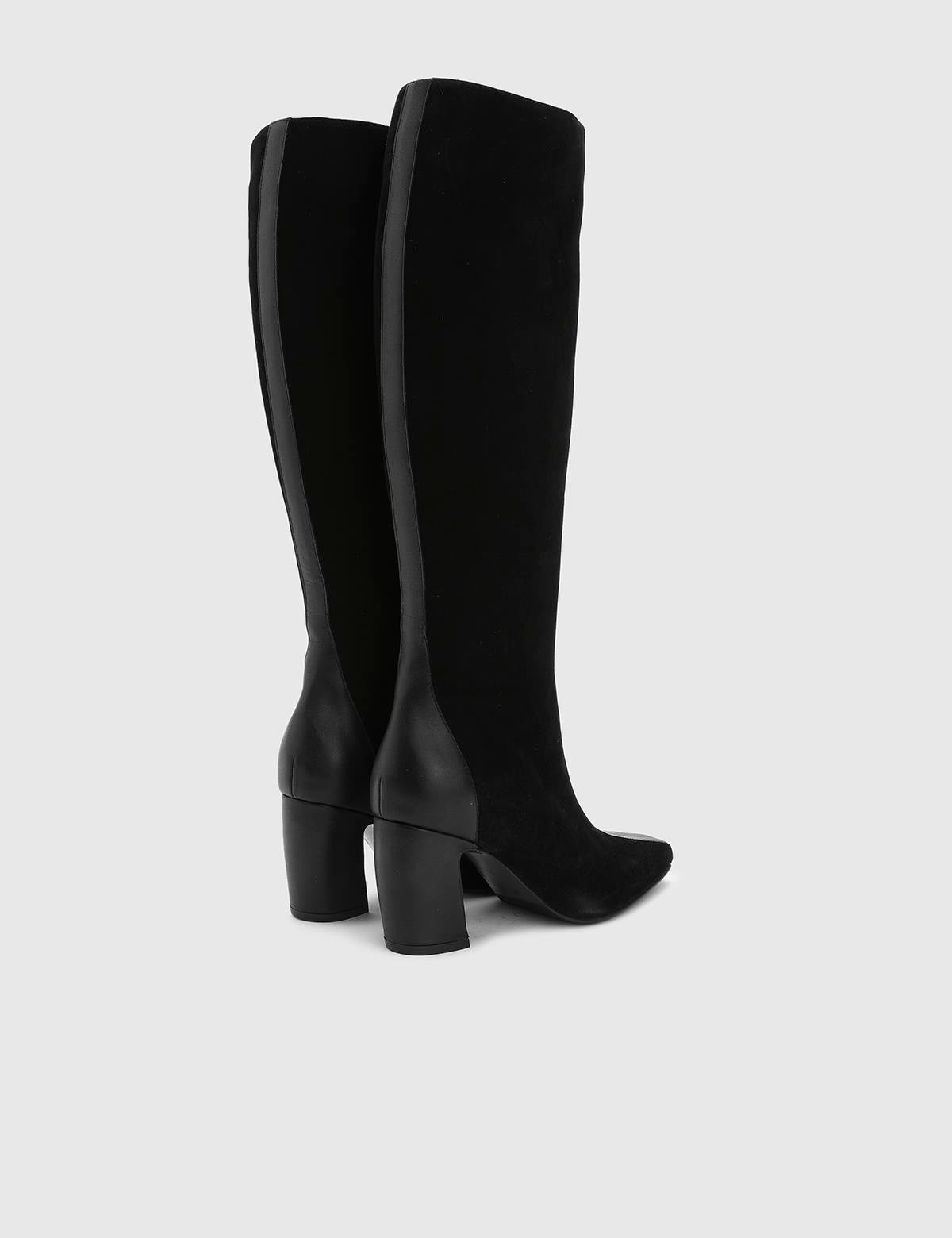 Glacia Black Suede Leather Women's Heeled High Boot