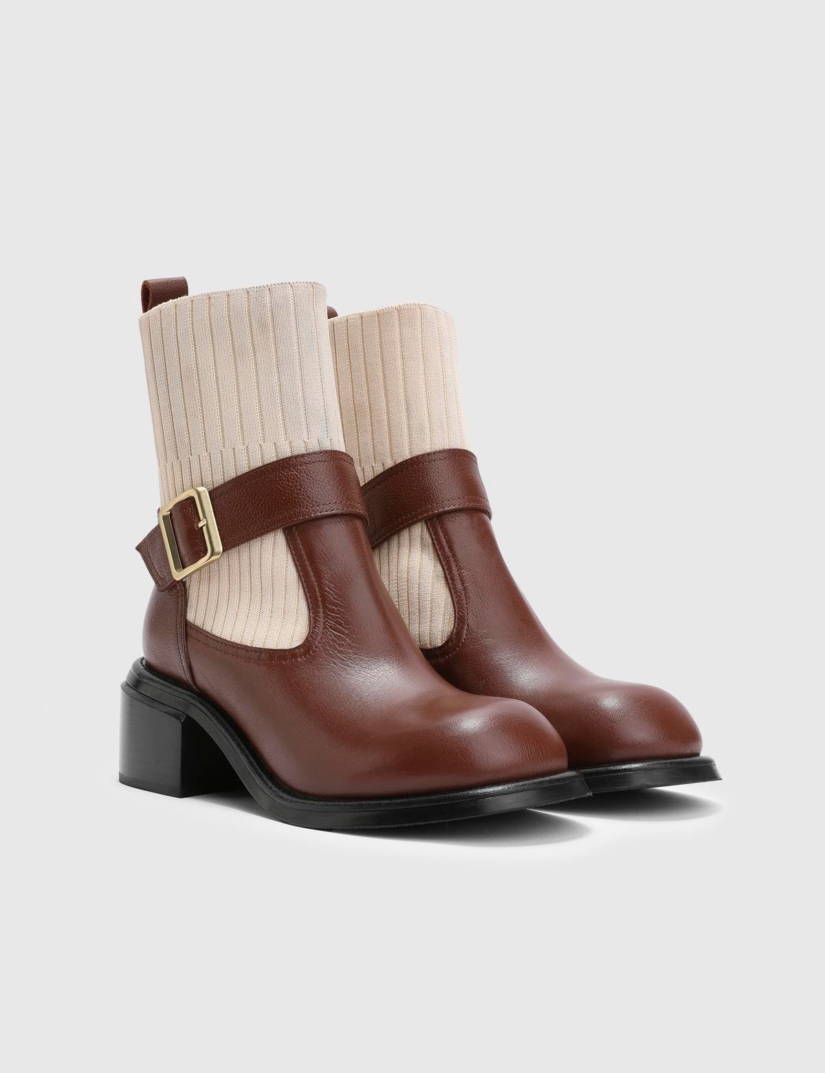 Gwen Saddle Brown Leather Women's Heeled Boot