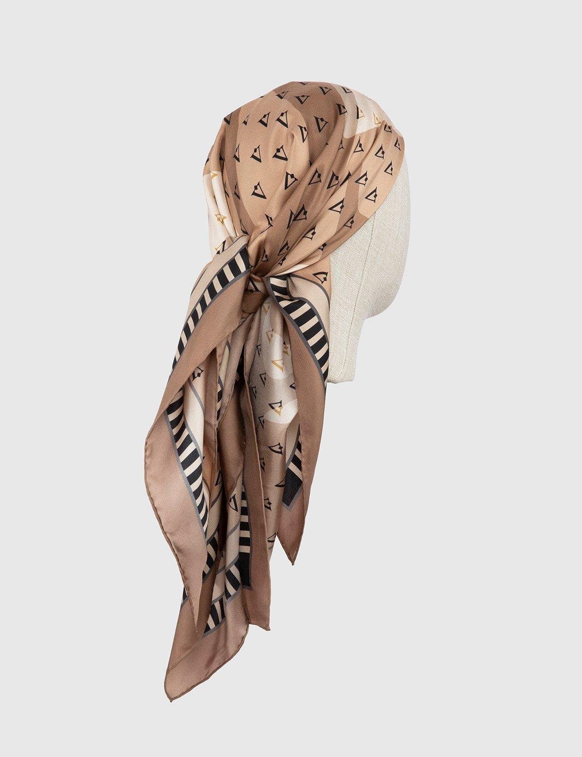 Hjo Brown Beige Cream Silk Twill Women's Scarf
