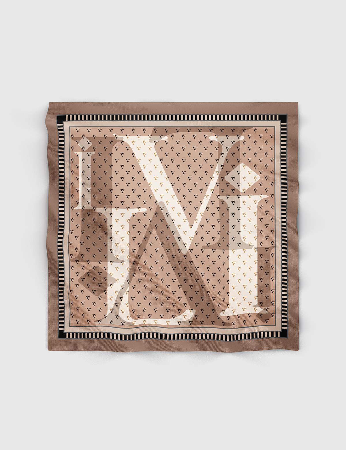 Hjo Brown Beige Cream Silk Twill Women's Scarf