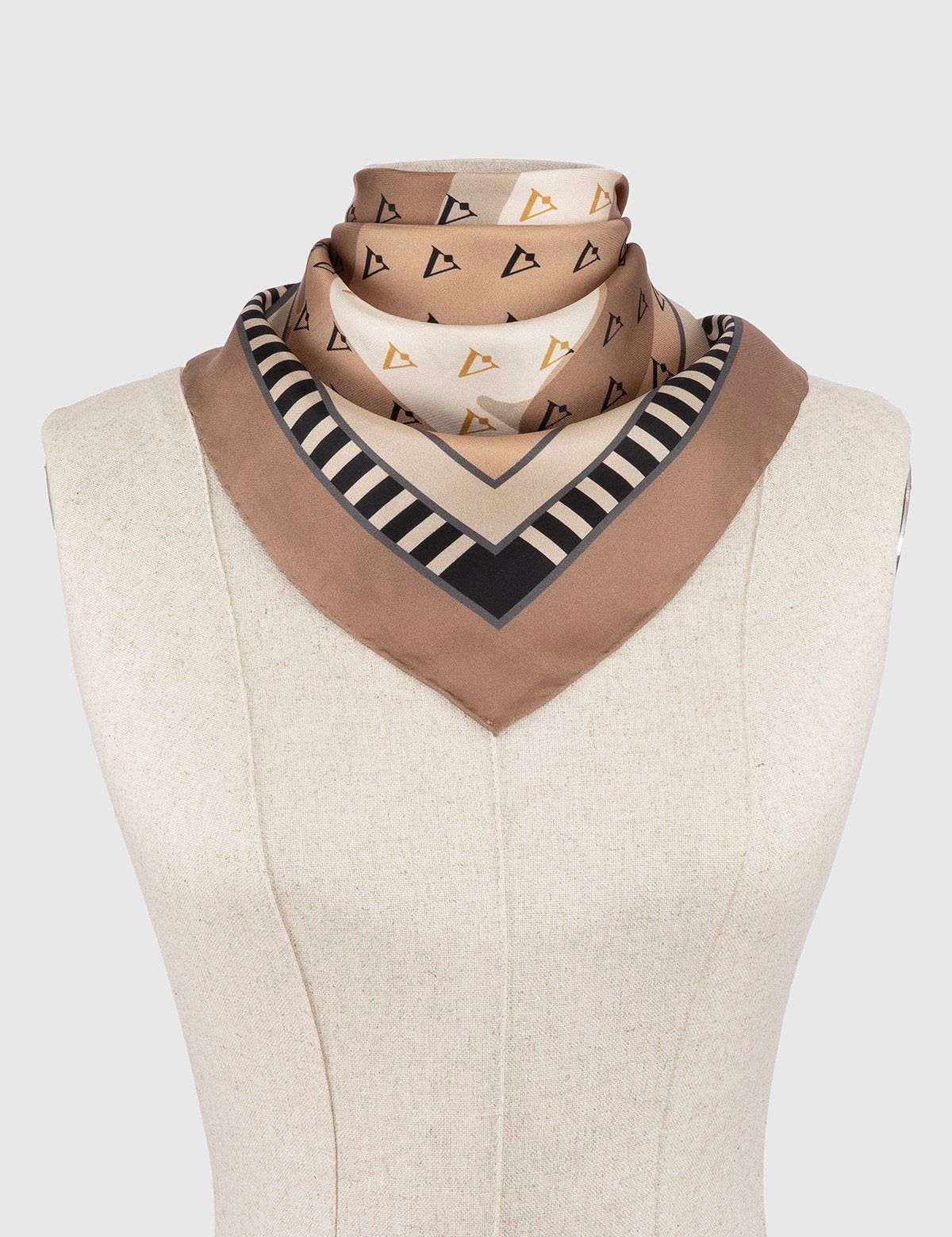 Hjo Brown-Beige-Cream Silk Twill Women's Scarf