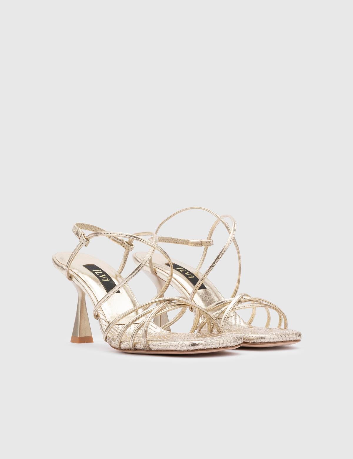 Hotaru Gold Leather Women's Heeled Sandal