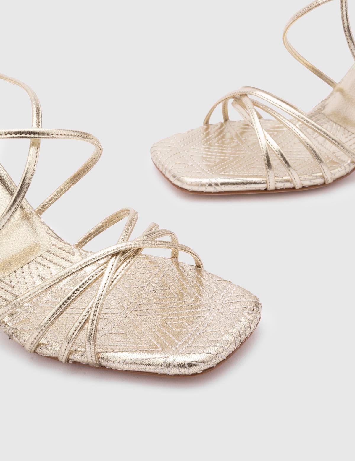 Hotaru Gold Leather Women's Heeled Sandal