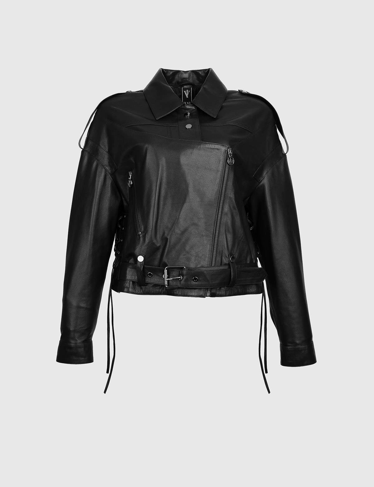 Imogen Black Women's Leather Crop Jacket