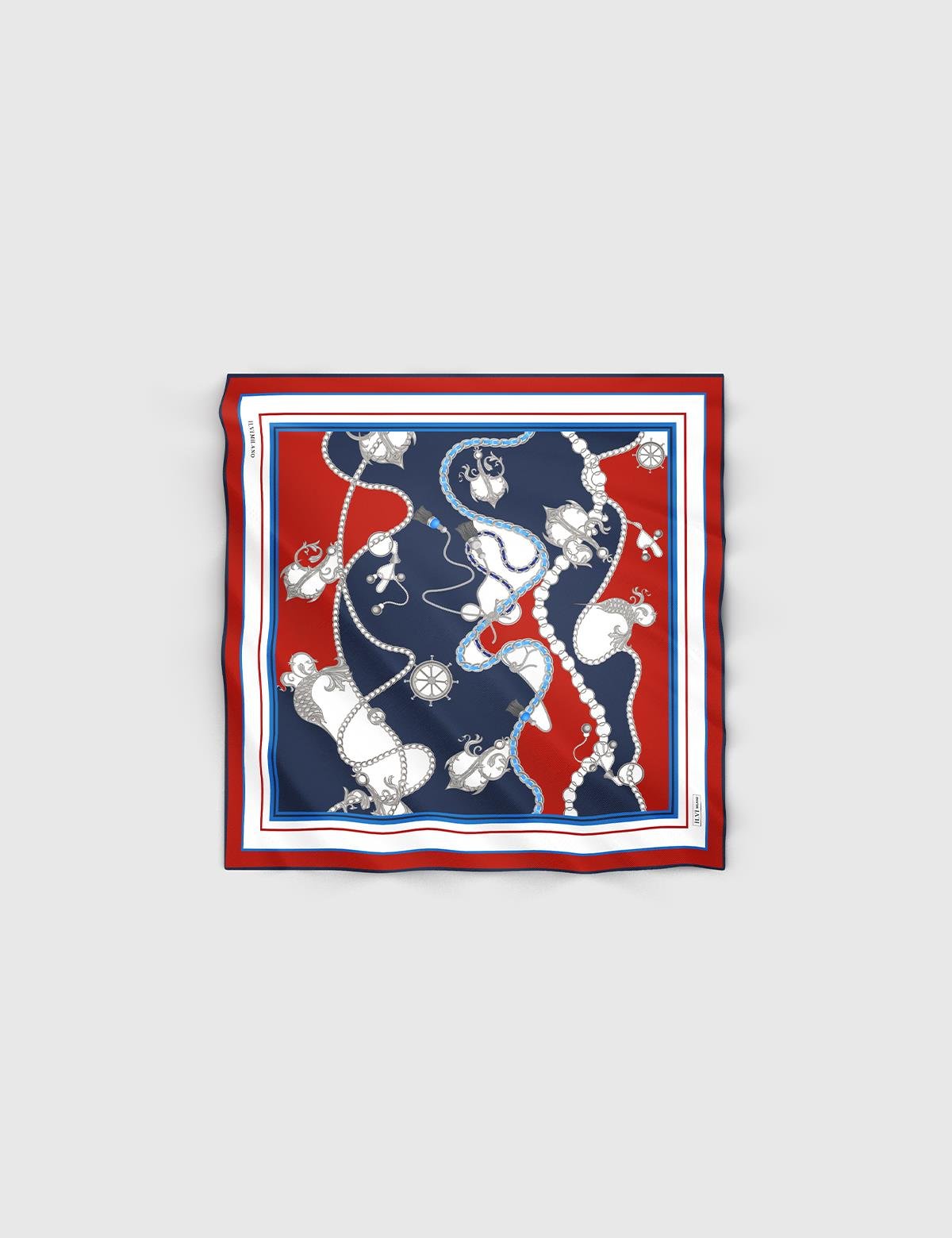 Ingolf Navy Blue-Red Silk Twill Women's Bandana