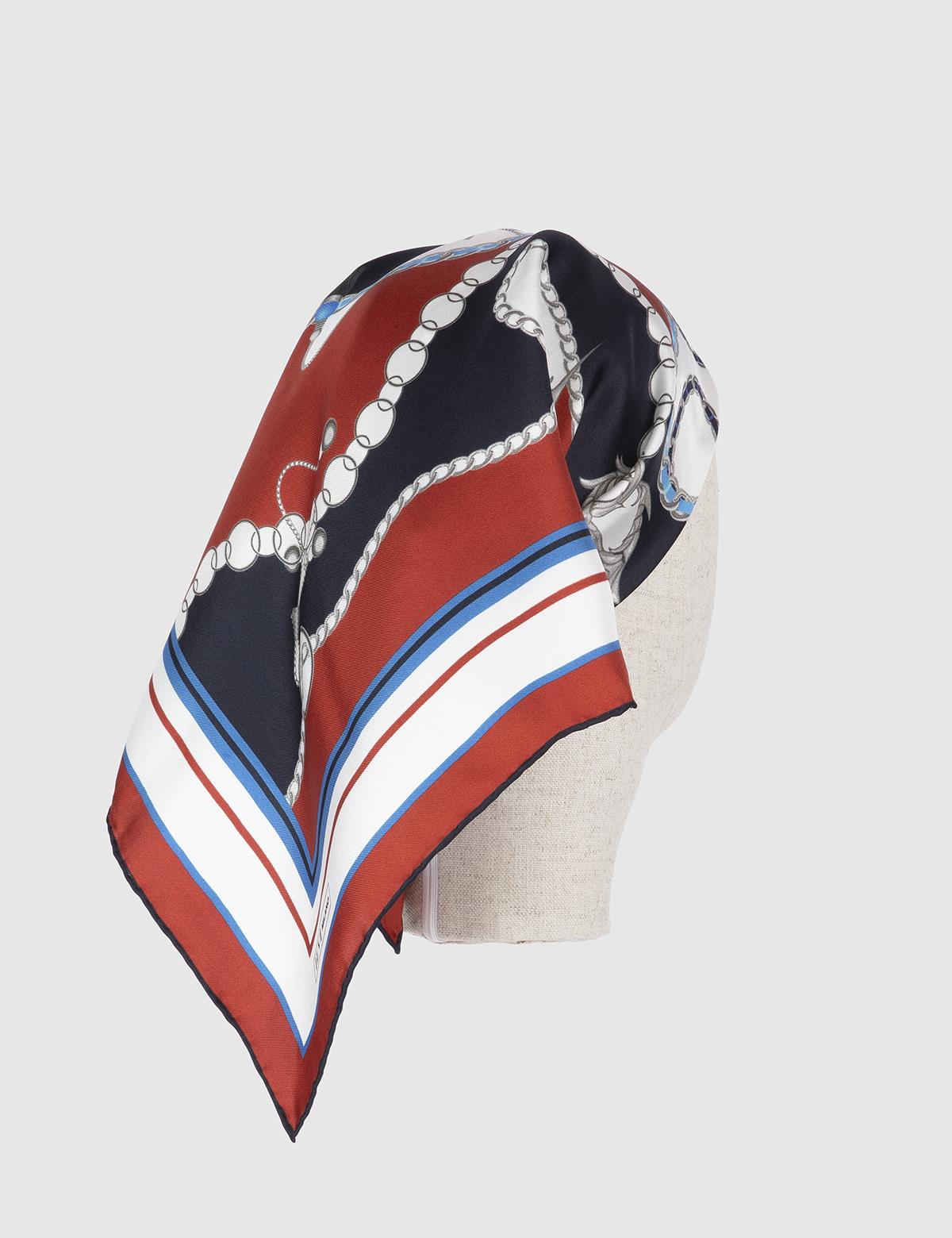 Ingolf Navy Blue-Red Silk Twill Women's Bandana