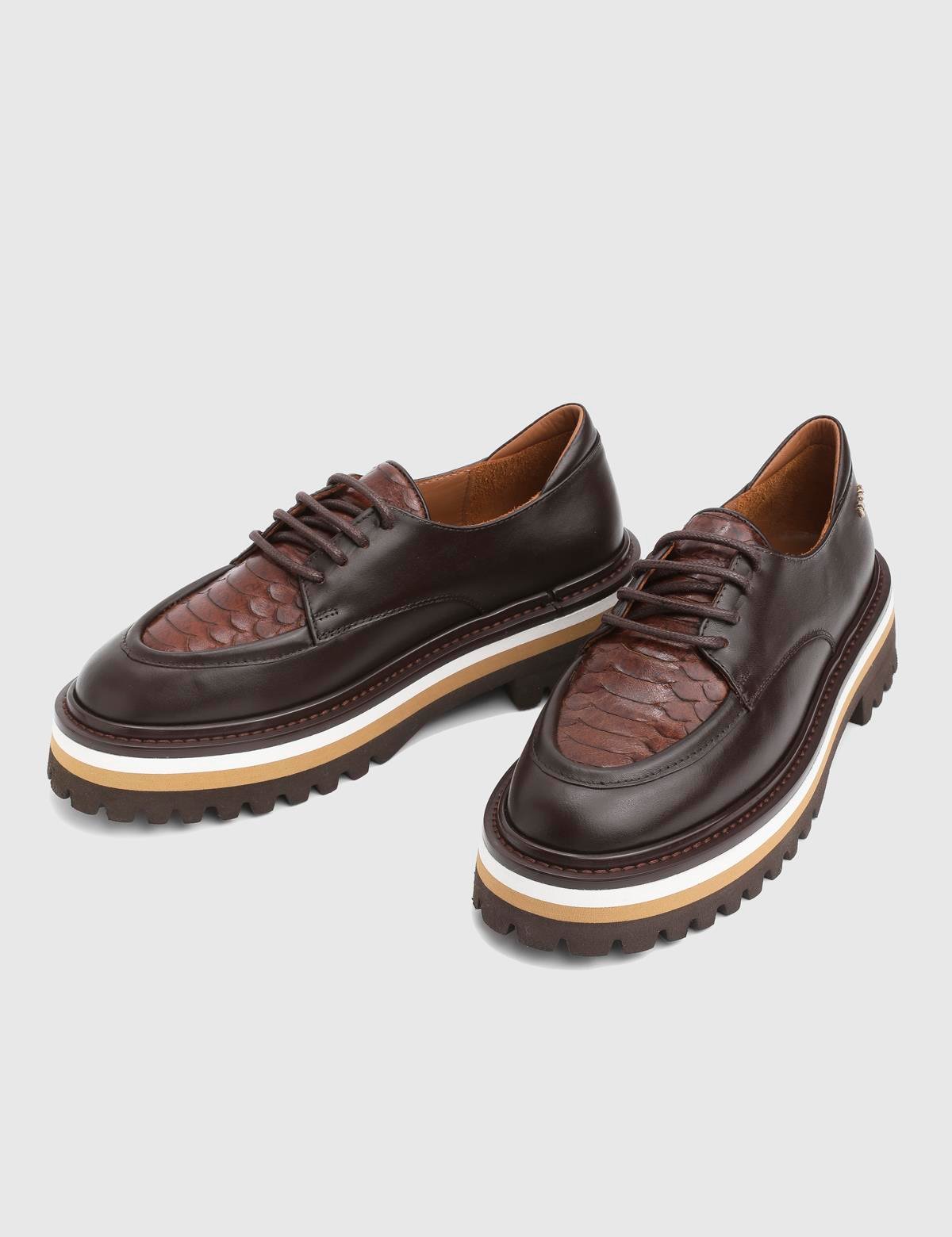 İngrid Brown Printed Leather Women's Oxford